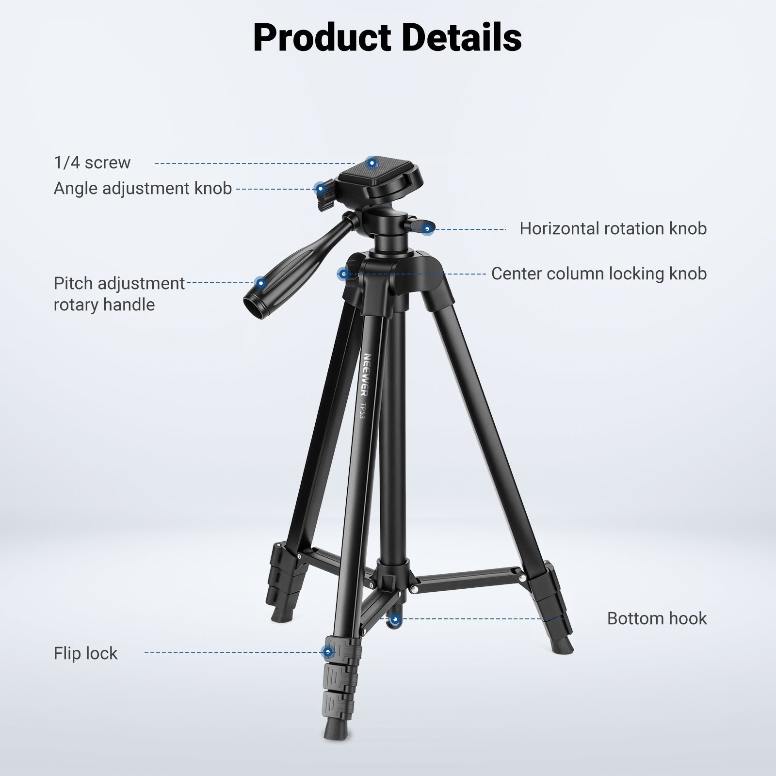 NEEWER ENTRY LEVEL VERSION TP53 57.5" Metal Travel Tripod