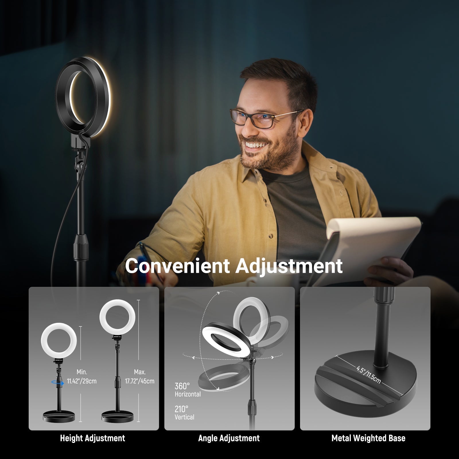 NEEWER BASICS BR60 5" Desk Ring Light with Stand & Monitor Clamp