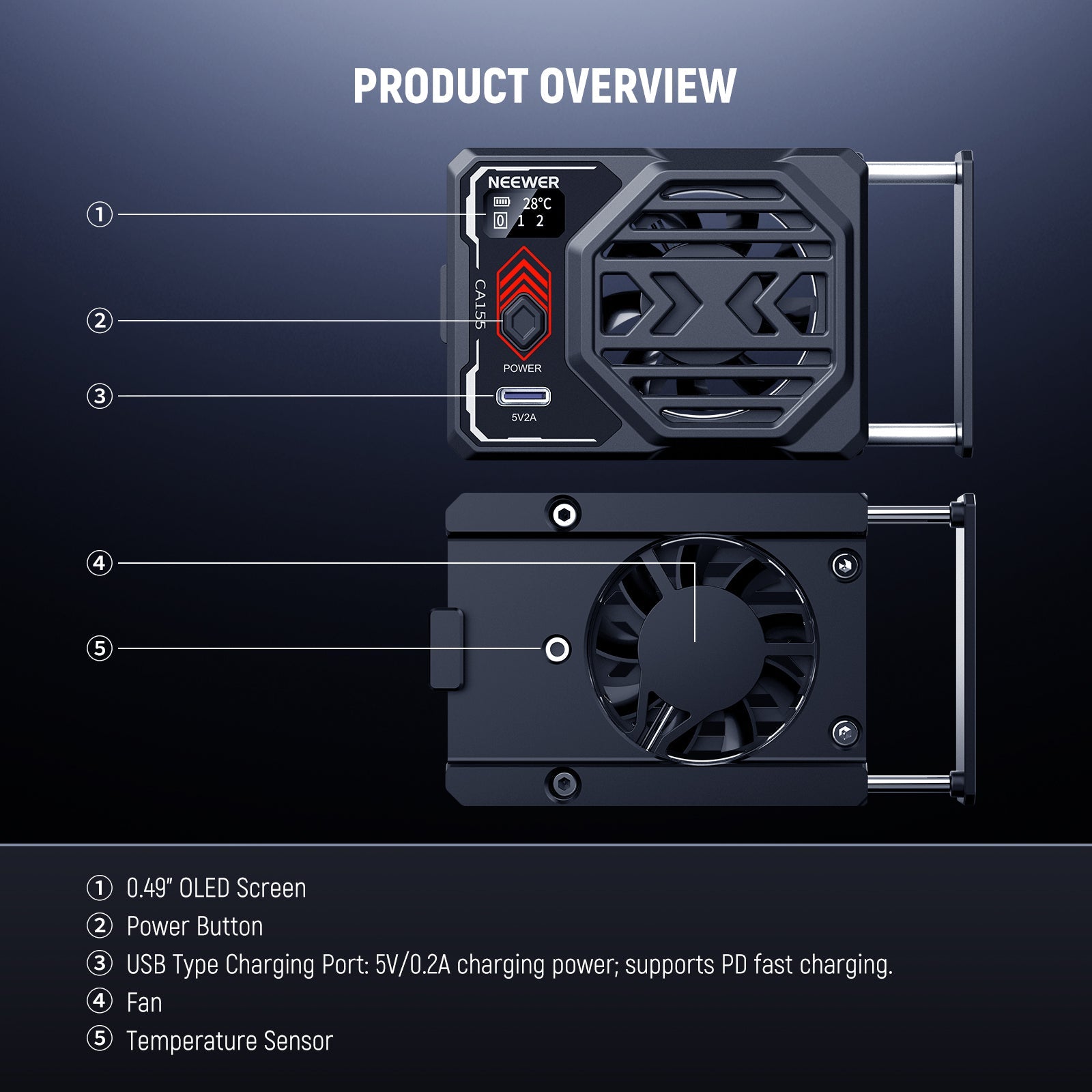 NEEWER BASICS CA155 Camera Cooling Fan with Battery