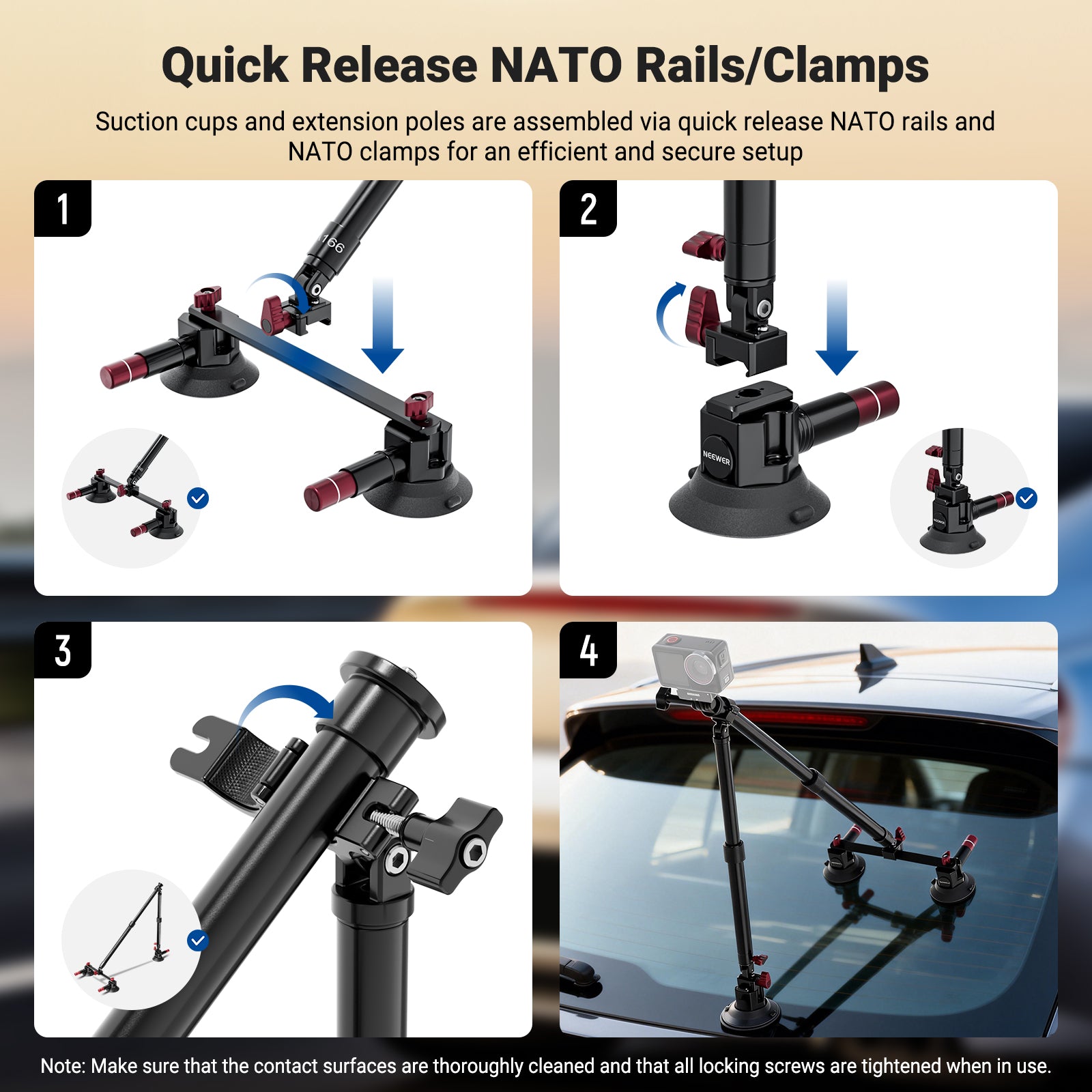 NEEWER BASICS CA166 Triple Suction Cup Car Mount Kit