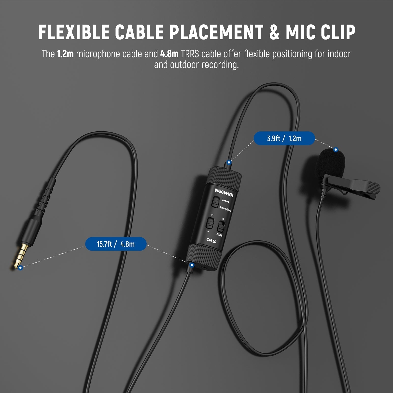 NEEWER CM10 Plug & Play 3.5mm TRRS Lavalier Microphone for Camera/Smartphone
