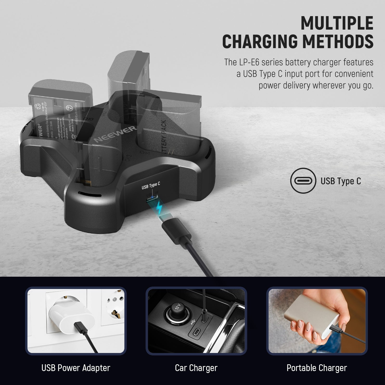 NEEWER NW-P4 LP-E6 Battery Charger with PD 45W Fast Charging