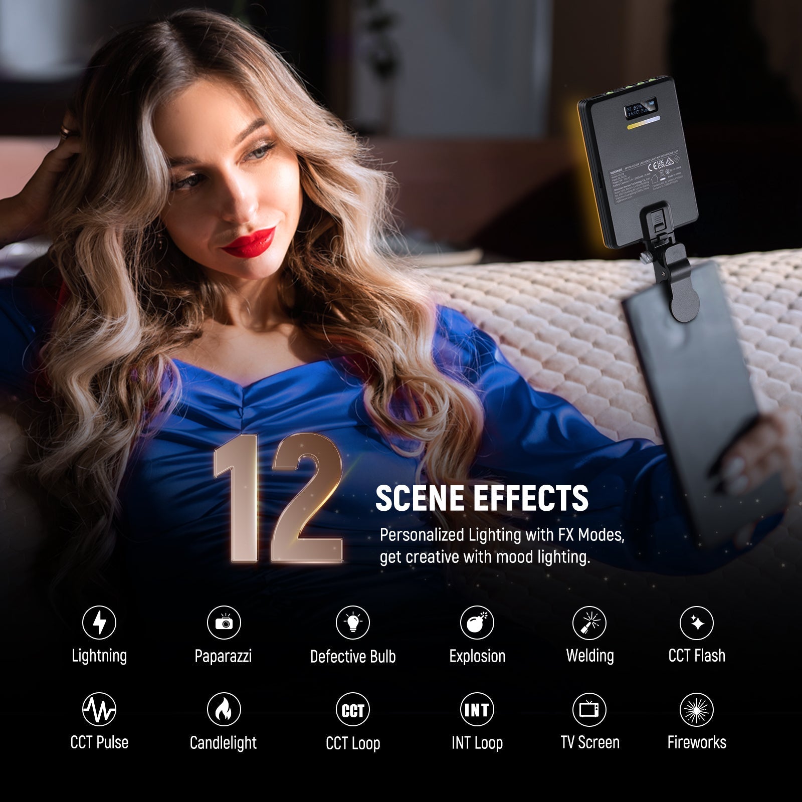 NEEWER BASICS VL67B Bi-Color Phone Selfie Light with APP Control