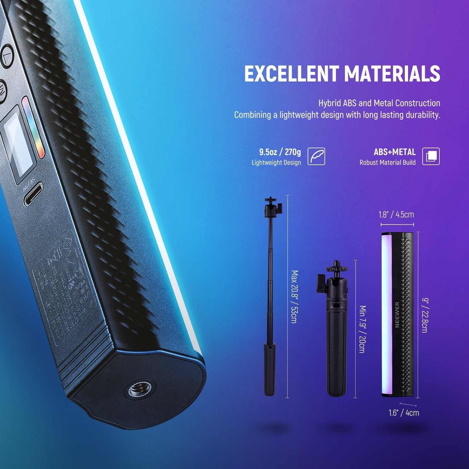 NEEWER TL20C/TL21C RGB Magnetic Handheld Light Wand Kit