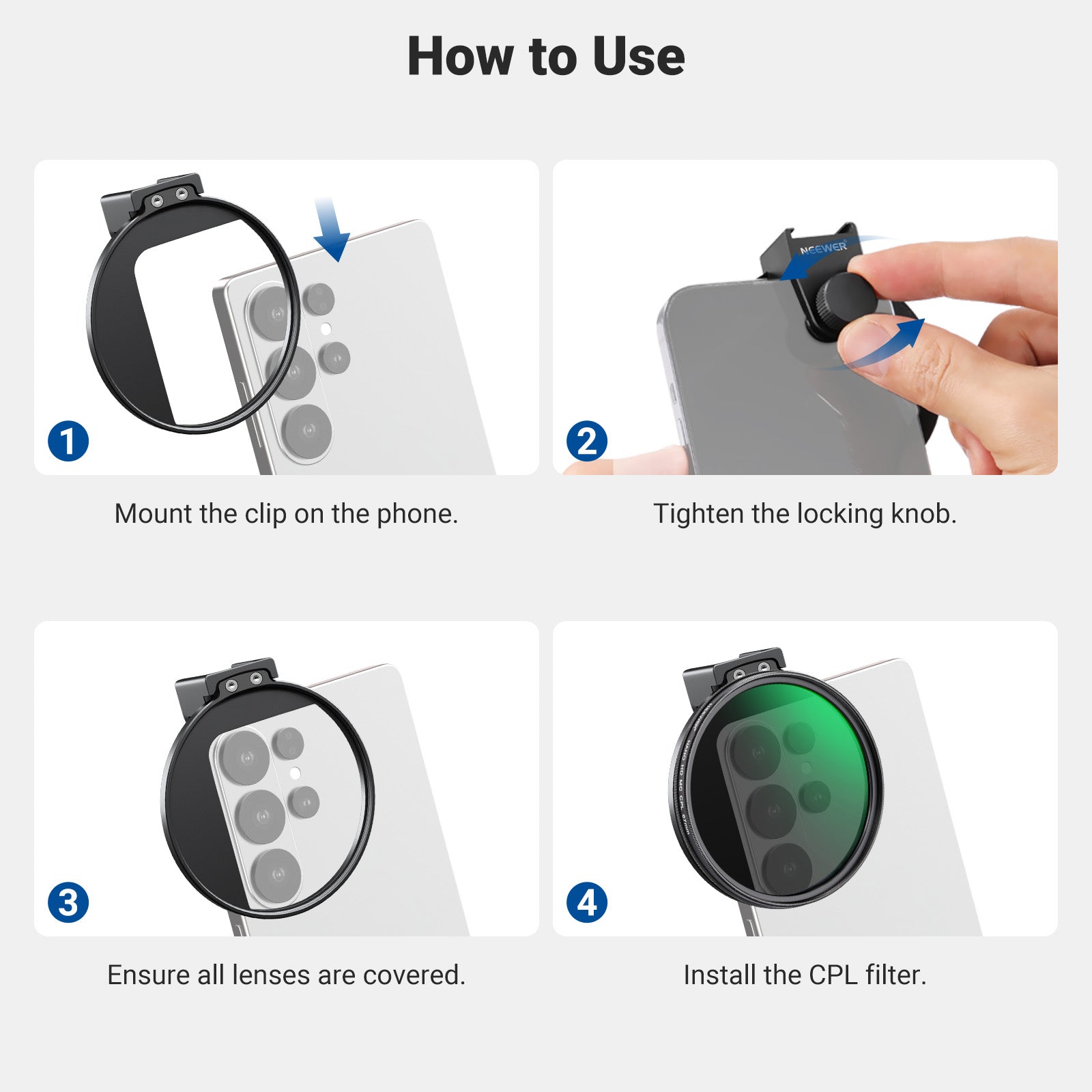 NEEWER FL-113 67mm Phone CPL Filter with Cold Shoe Clip(Compatible with S26)