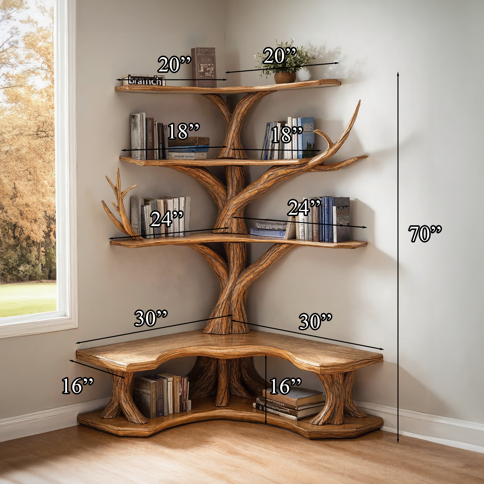 Tree Bookshelf With Corner Bench Lshaped Bench Driftwood Branch