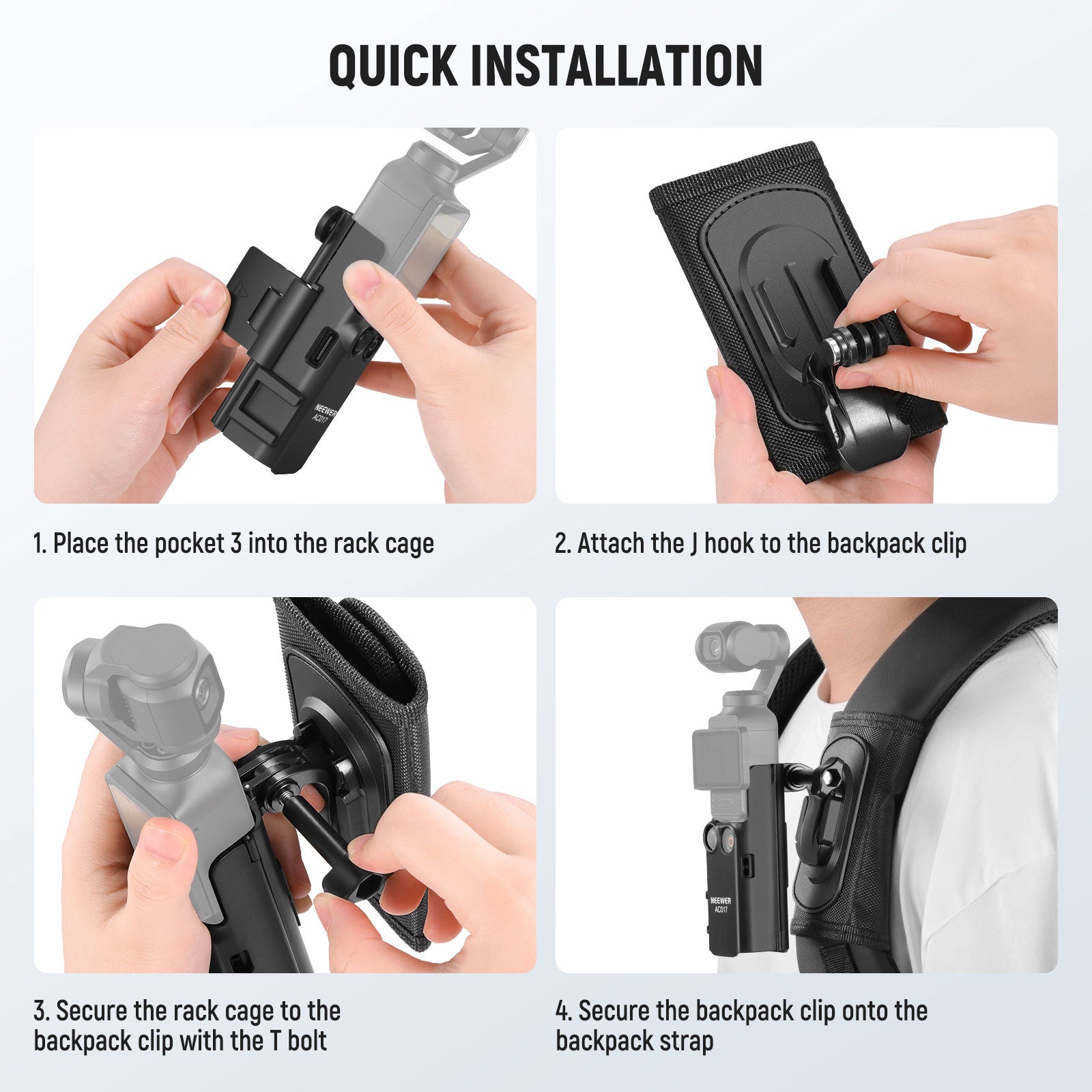 NEEWER GP-67 Backpack Strap Mount Kit with Expansion Cage for DJI Osmo Pocket 3