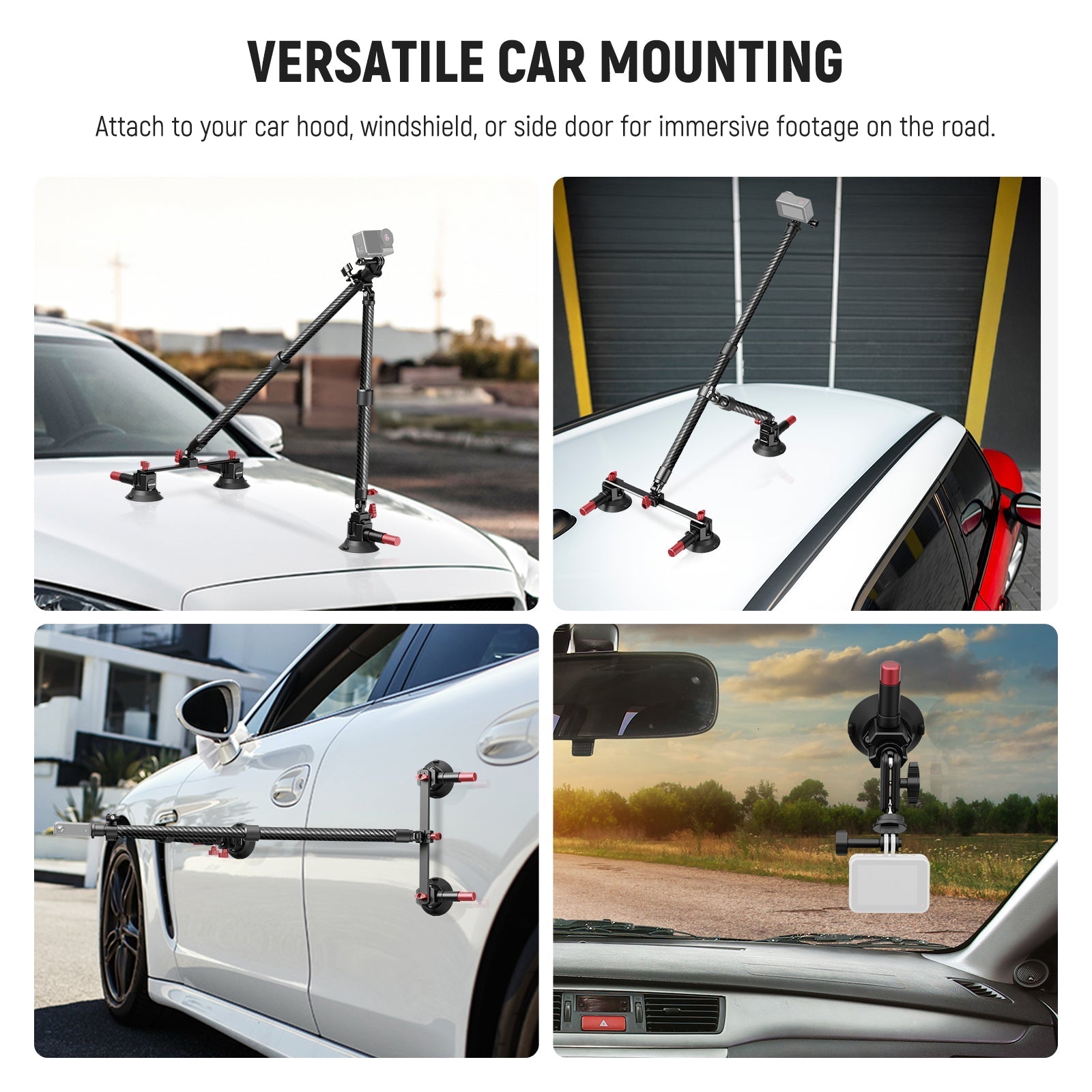 NEEWER CA136 Triple Suction Cup Extension Pole Car Mount Kit