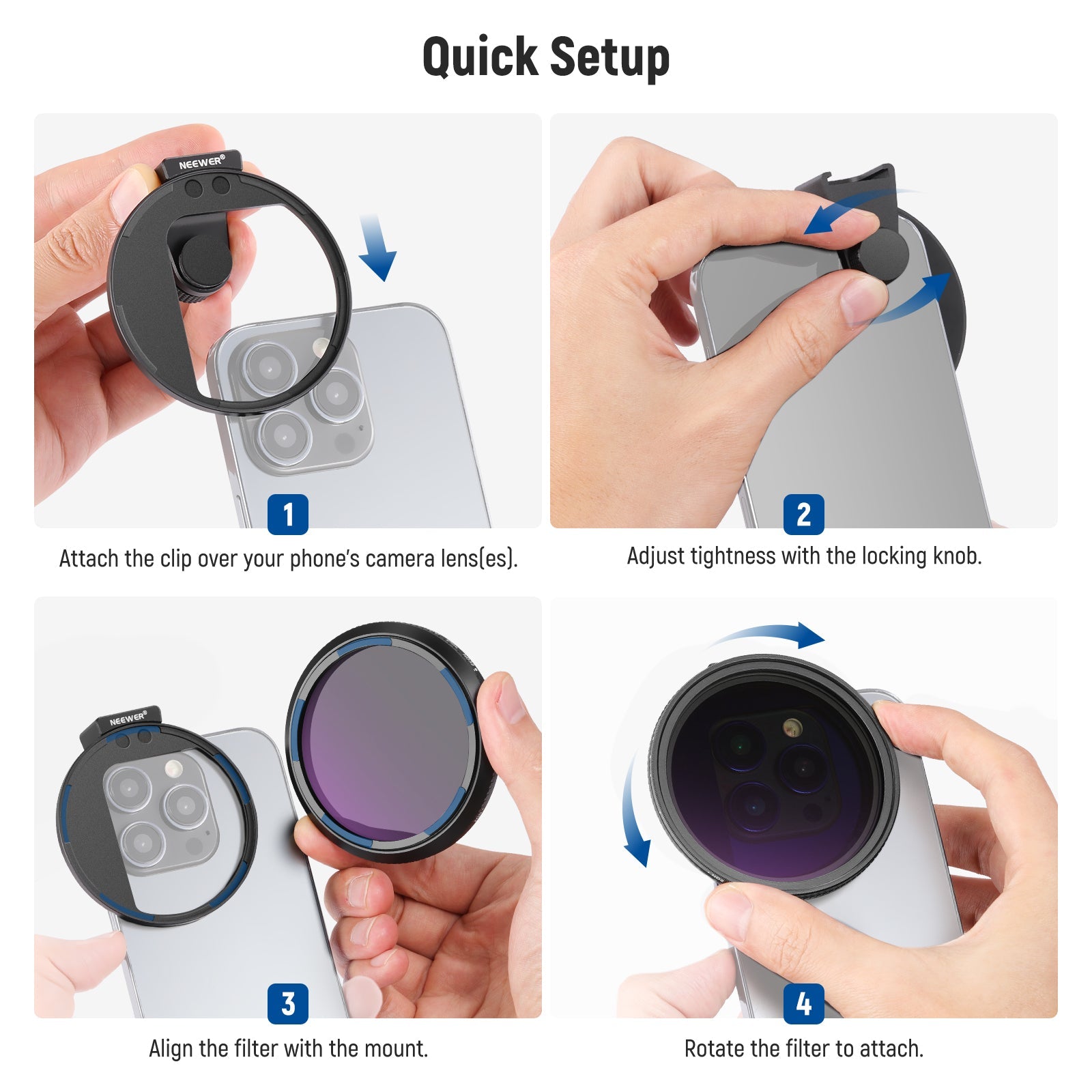 NEEWER Clip On 67mm ND2-ND32 HD Variable Phone Lens Filter Kit