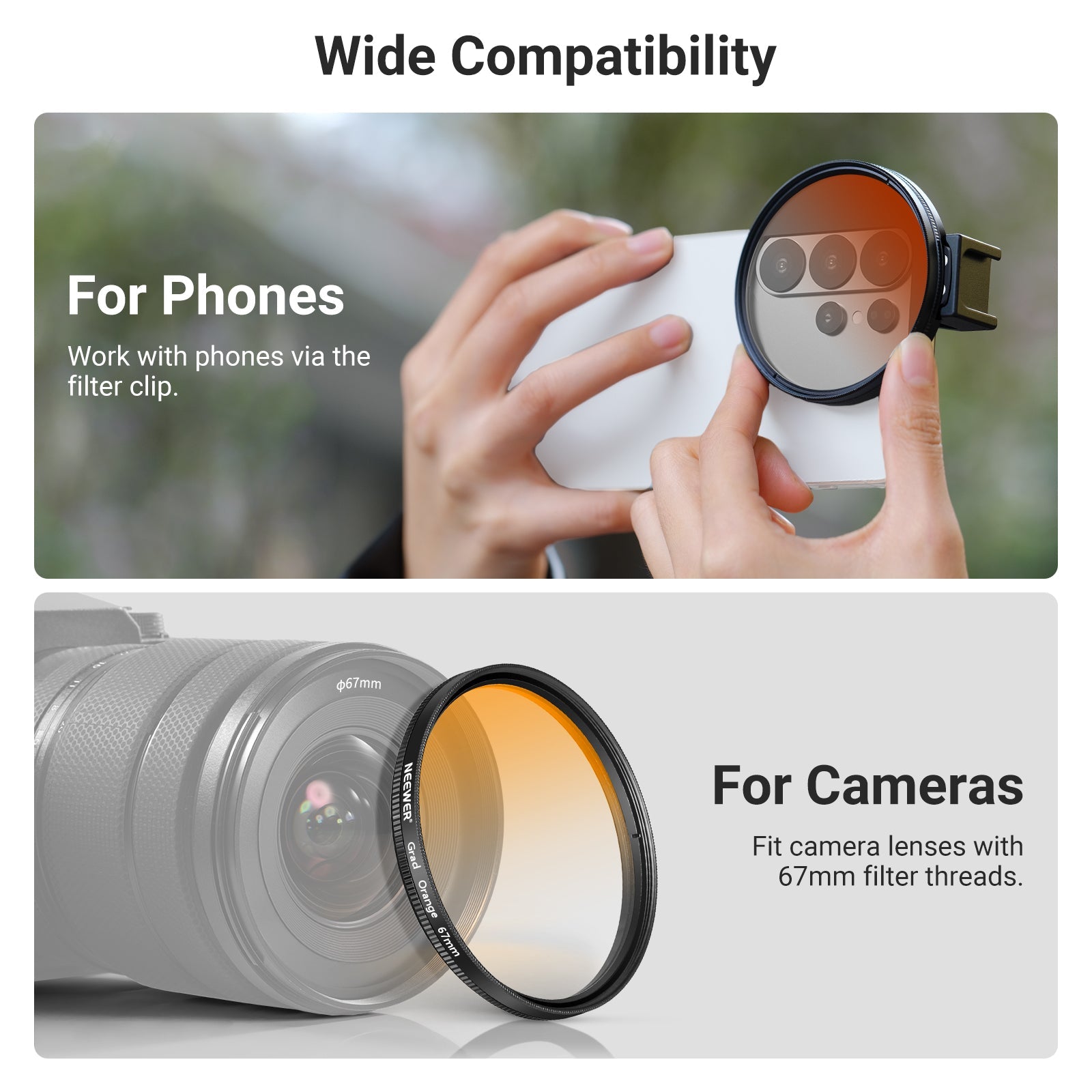 NEEWER FL-P15 67mm Clip On Phone Lens Filter Kit (Compatible with S26)