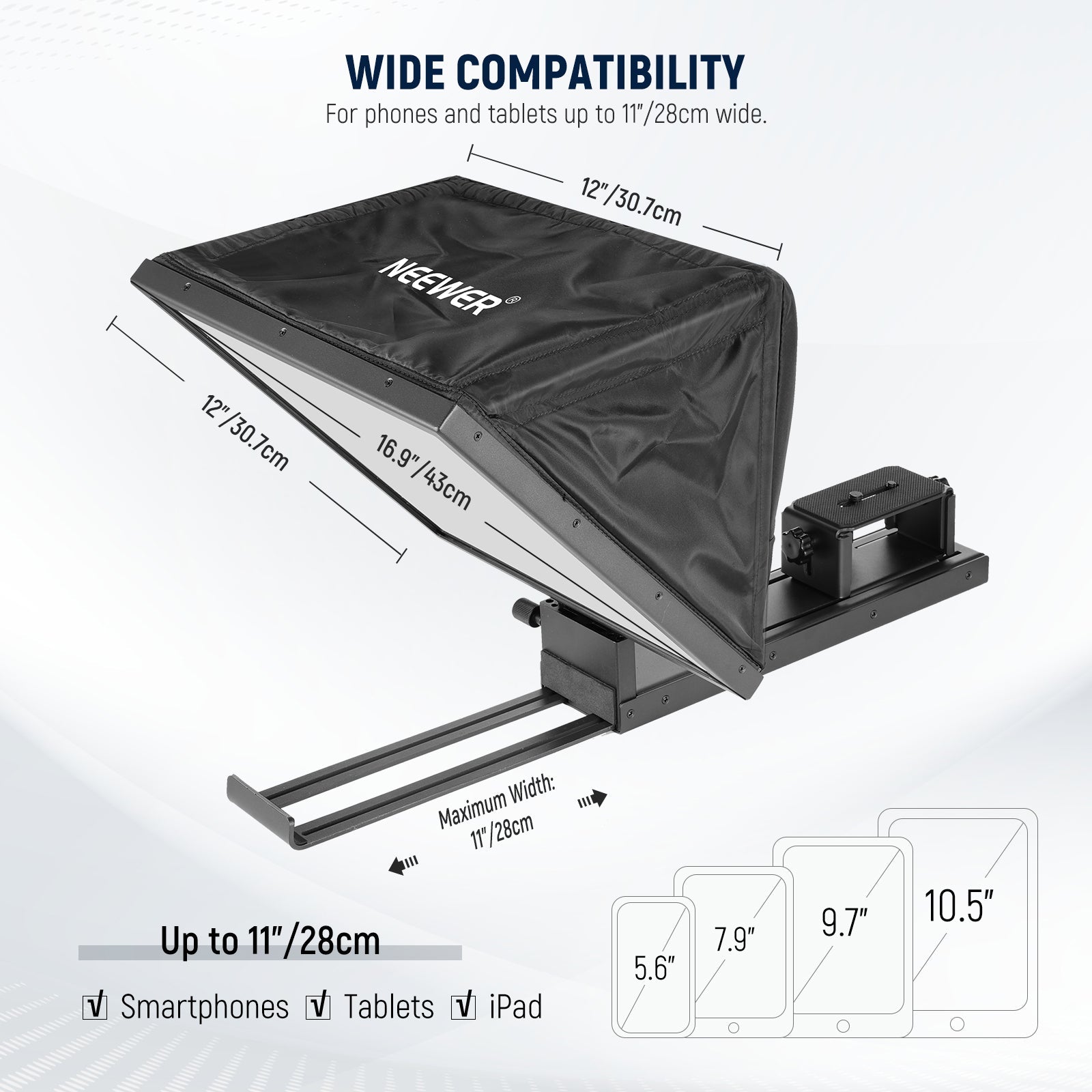 NEEWER BASICS X16B 16" Aluminum Alloy Liftable Teleprompter