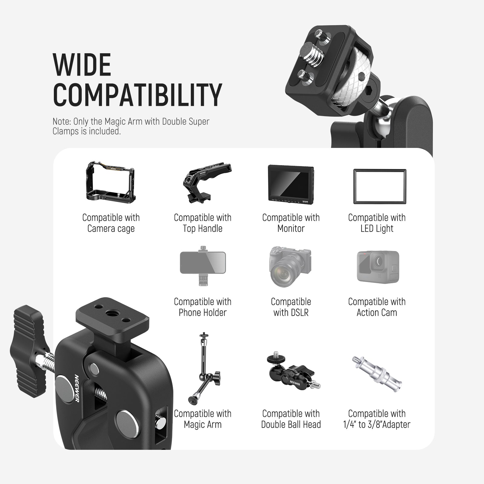 NEEWER UA060 Double Super Clamp Camera Mount with Magic Arm & NATO Interface