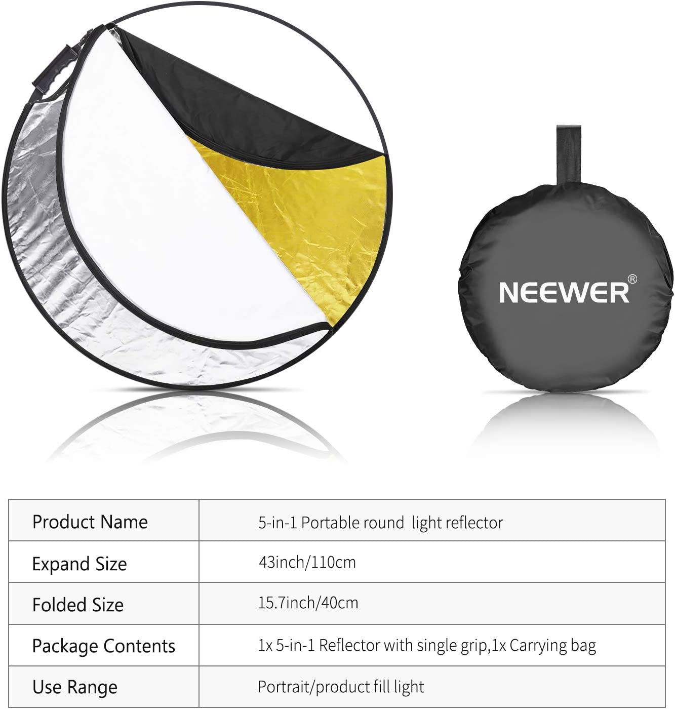 NEEWER 5-in-1 80CM/110CM Collapsible Round Light Reflector With Grip