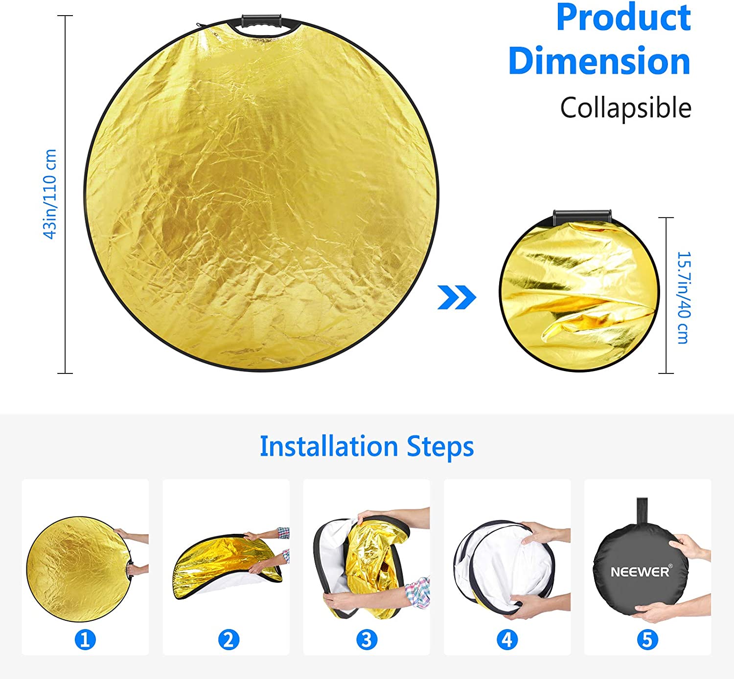 NEEWER 5-in-1 80CM/110CM Collapsible Round Light Reflector With Grip
