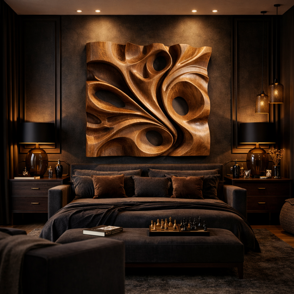 Organic Void Carved Solid Wood Wall Art Sculptural Interior Decor