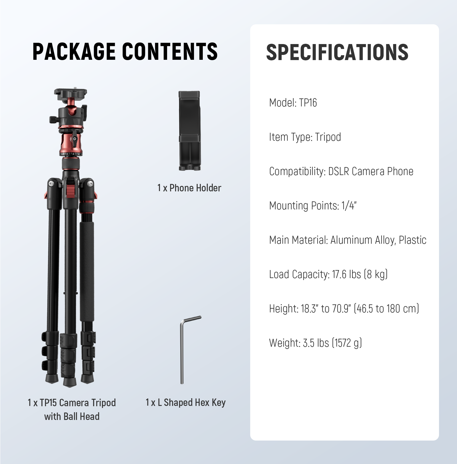 NEEWER BASICS TP16 70.9"/180cm Camera Tripod Monopod