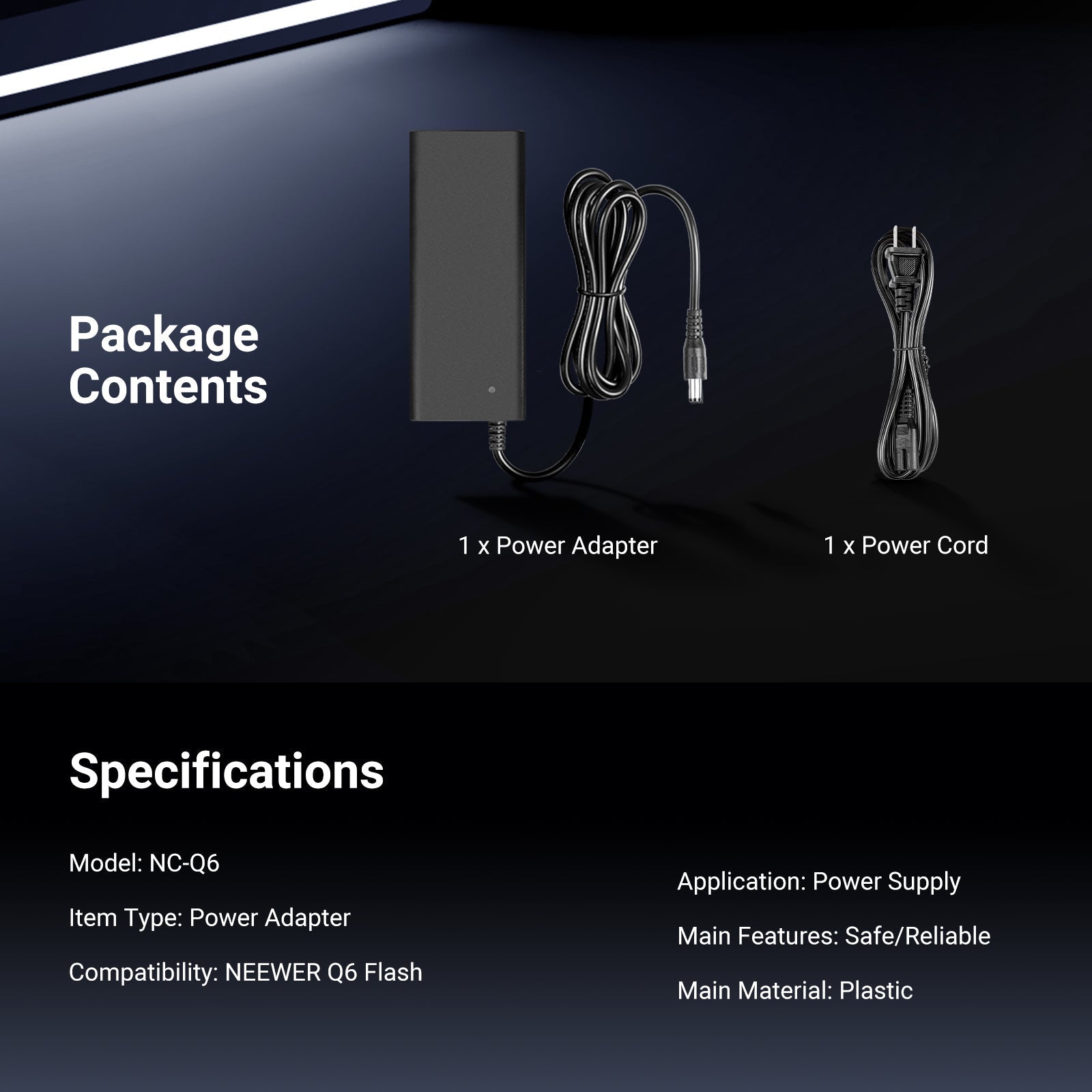 NEEWER NC-Q6 Power Adapter and Power Cord Set for Q6