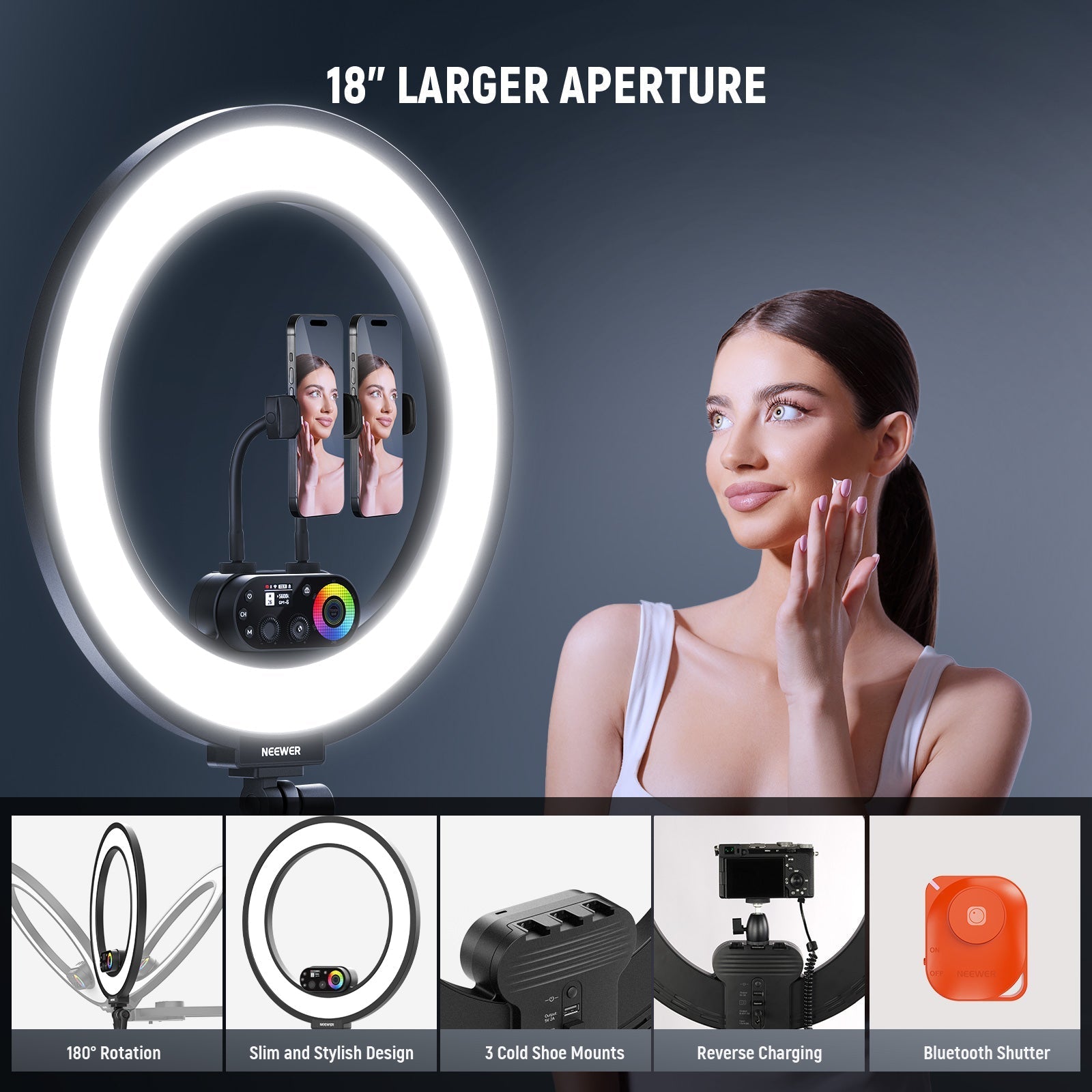 NEEWER RL45C 45W 18" Edge Lit RGB LED Ring Light Kit