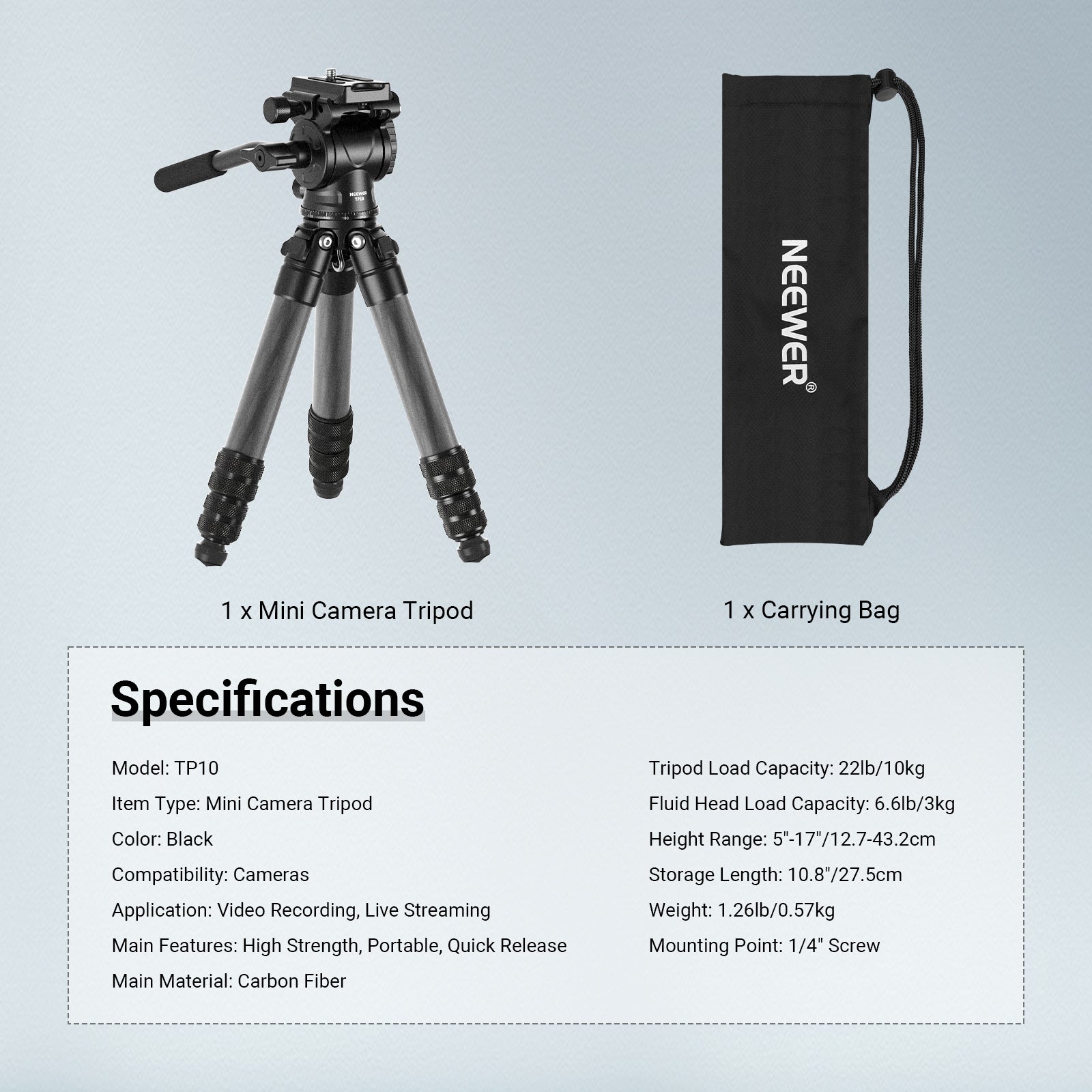 NEEWER TP10 Carbon Fiber Desktop Mini Tripod