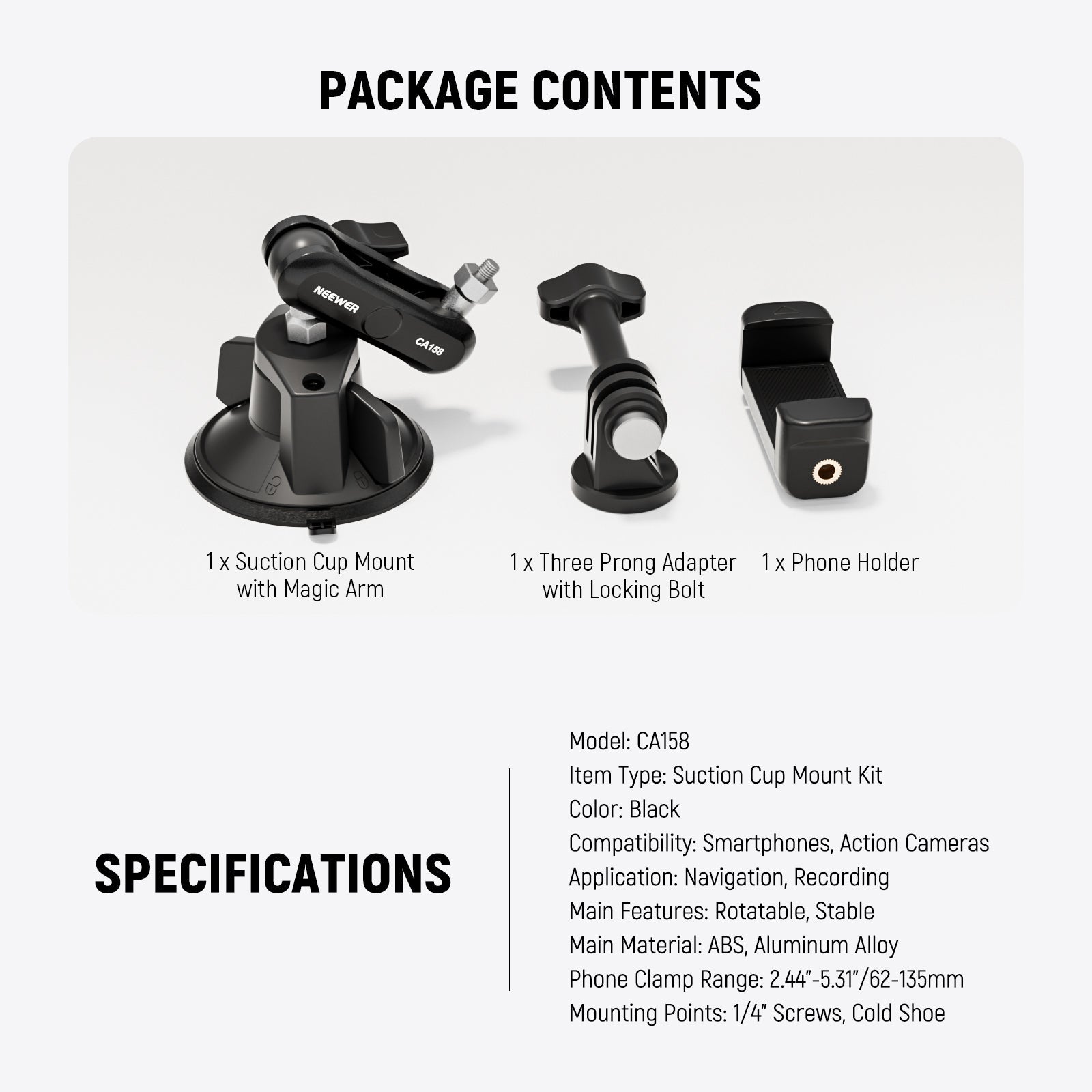NEEWER CA158 Suction Cup Phone Holder & Camera Mount Kit