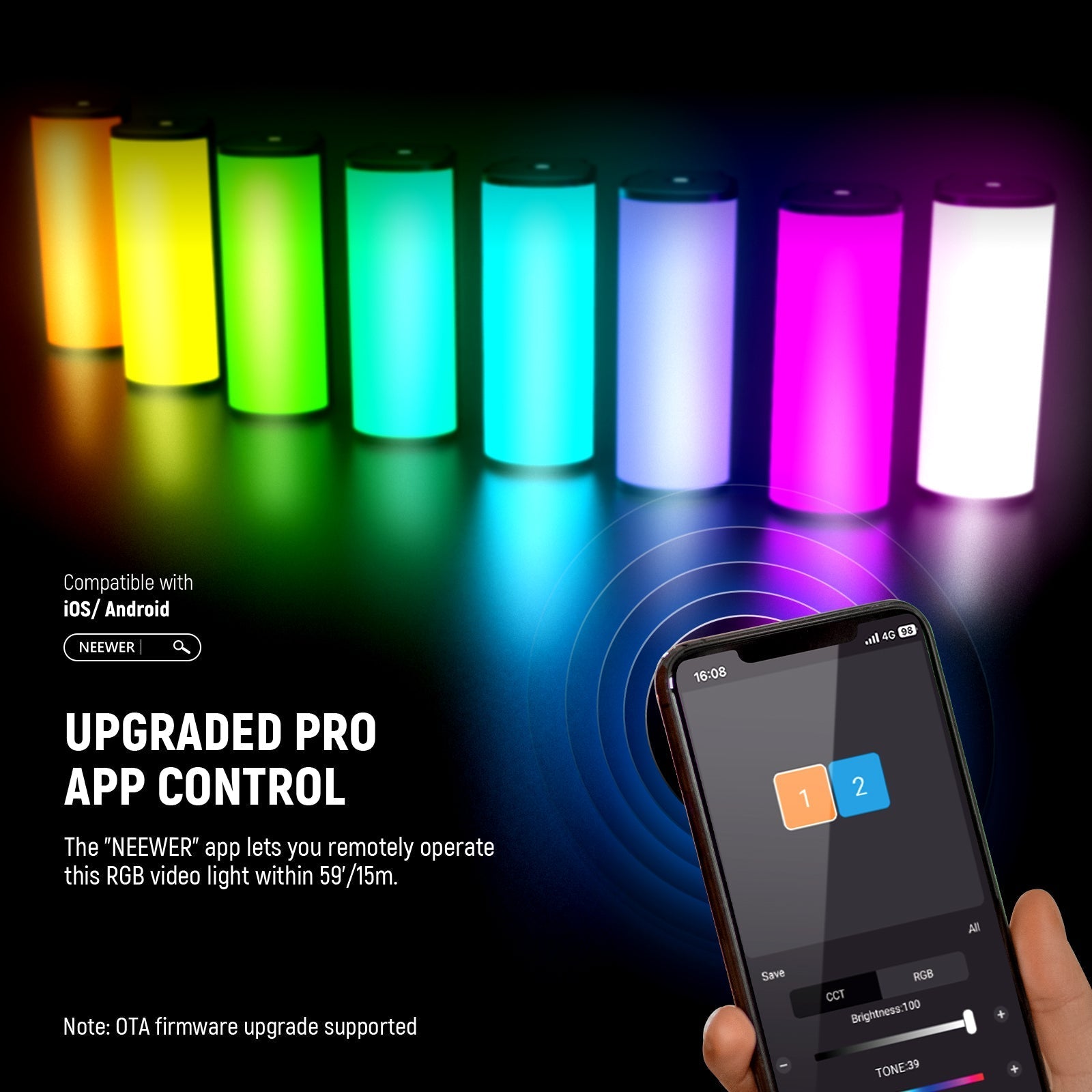 NEEWER TL98C Magnetic Handheld Light Wand with APP/DMX Control