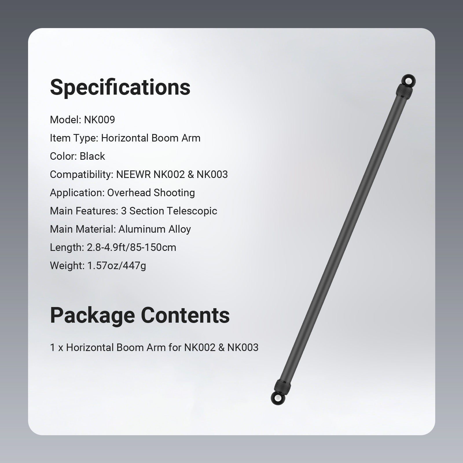 NEEWER NK009 2.8-4.9ft Horizontal Boom Arm Only for NK002 & NK003