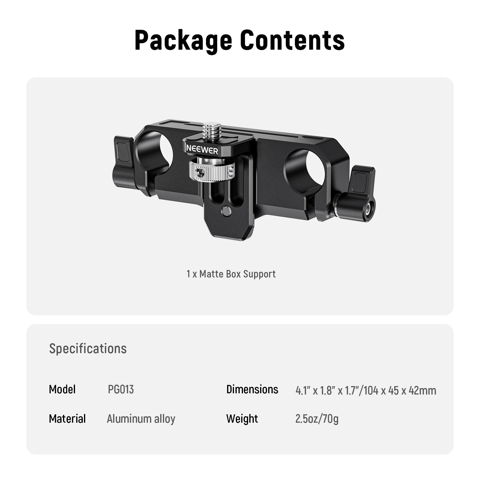 NEEWER PG013 Height Adjustable LWS 15mm Rod Clamp Matte Box Support