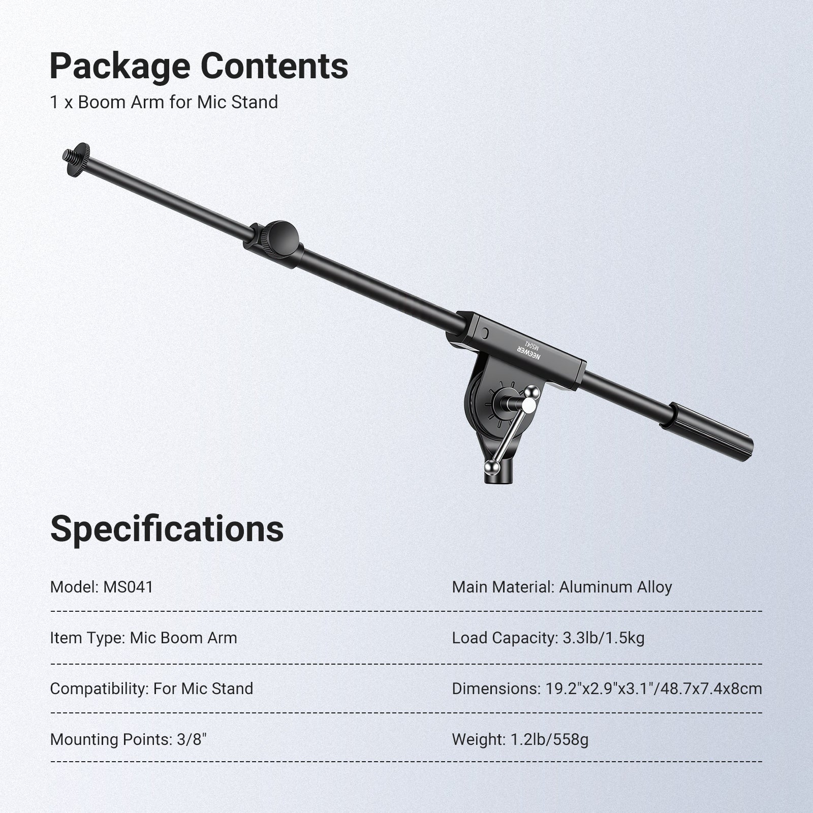 NEEWER MS041 Boom Arm for Mic Stand