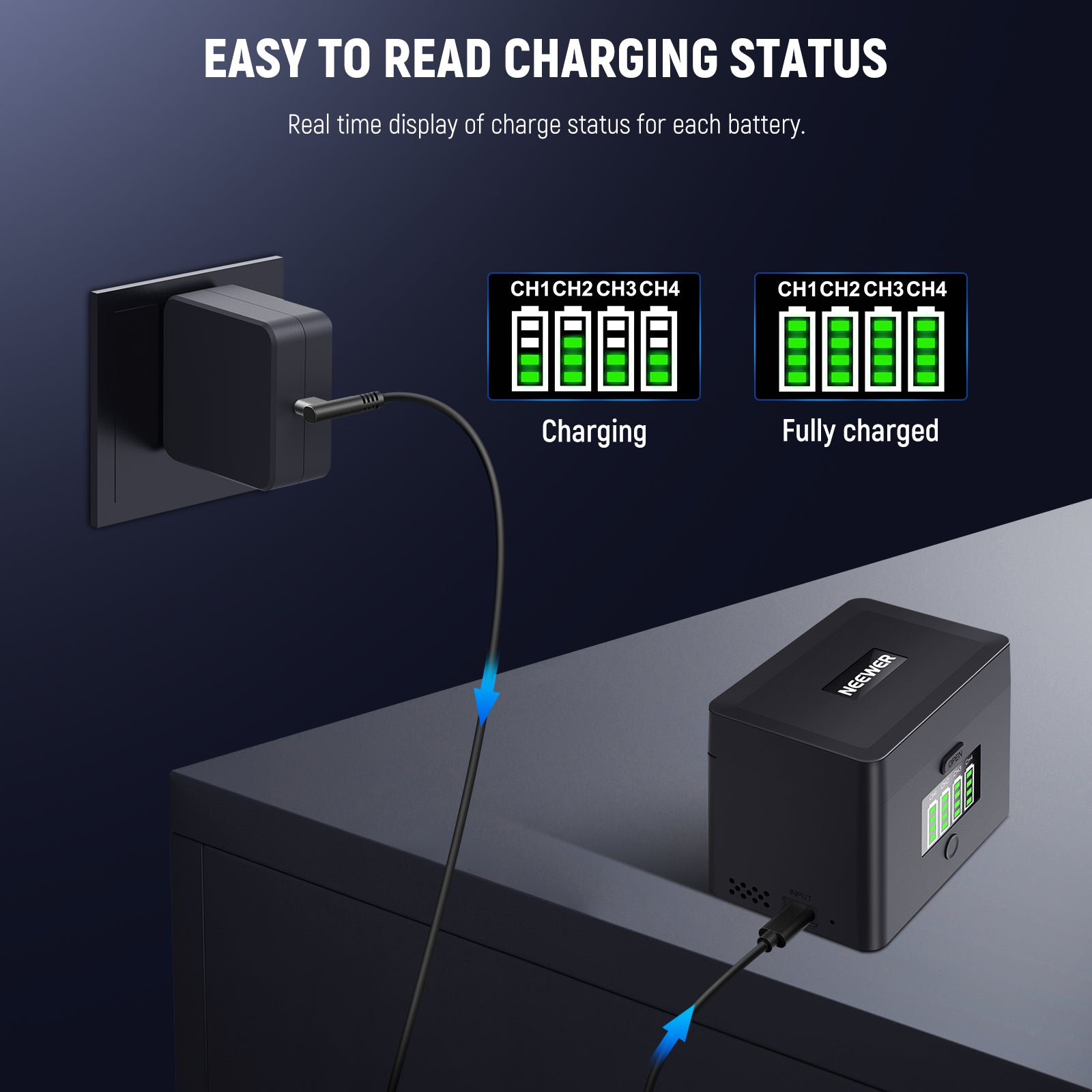NEEWER NW-ZP4 2 in 1 Four Channel USB Charger for NP-FZ100 & LP-E6