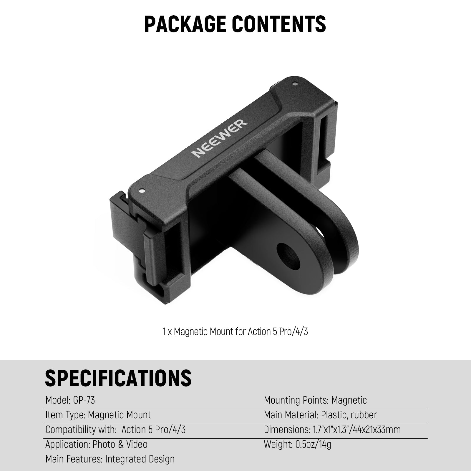 NEEWER GP-73 Magnetic Mount Adapter For DJI Osmo Action 5 Pro 4 3