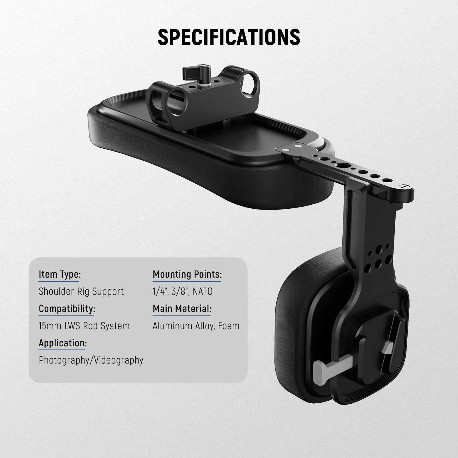 NEEWER SR016 15mm LWS Self Adjusting Shoulder Pad with V Mount Battery Plate