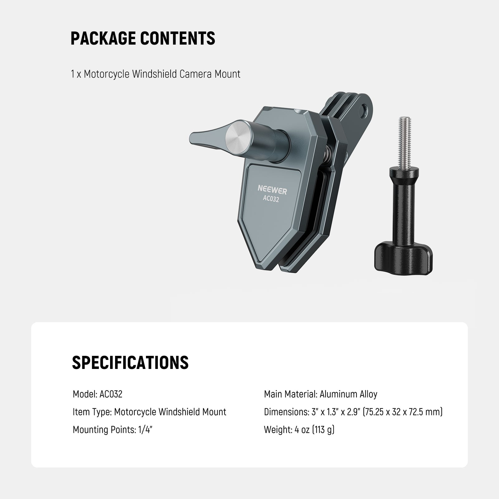 NEEWER AC032 Motorcycle Windshield Mount For Action Camera