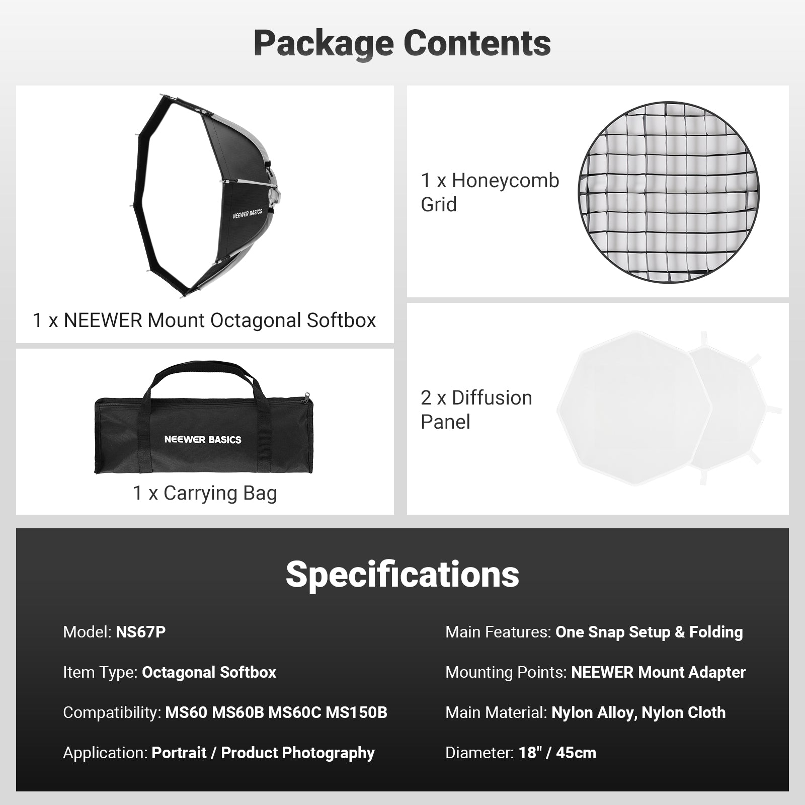 NEEWER BASICS NS67P Octagon Softbox NEEWER Mount