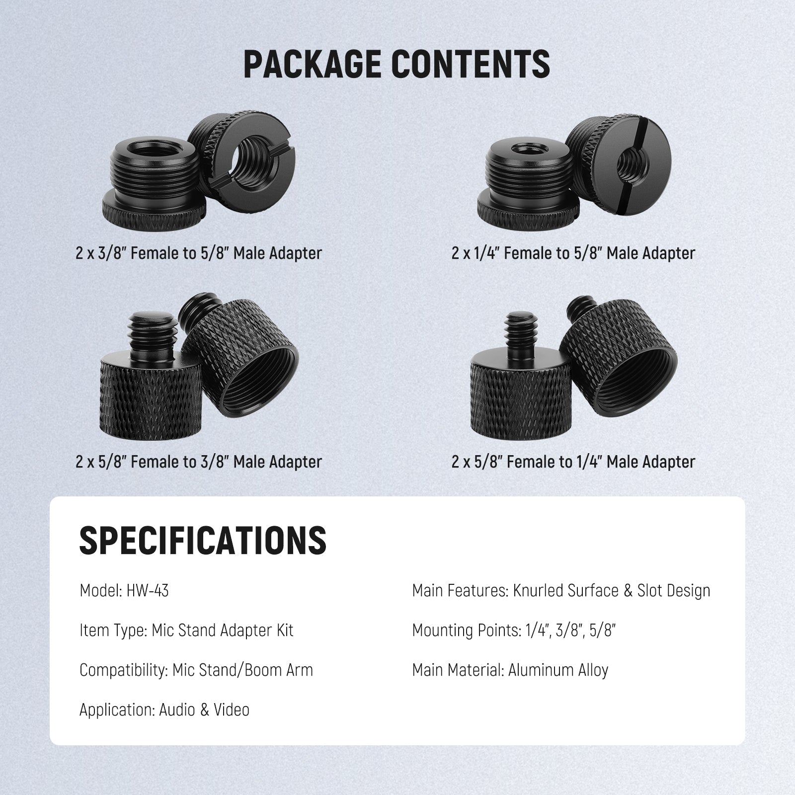 NEEWER HW-43 8 Packs Mic Stand Adapter Accessories Kit