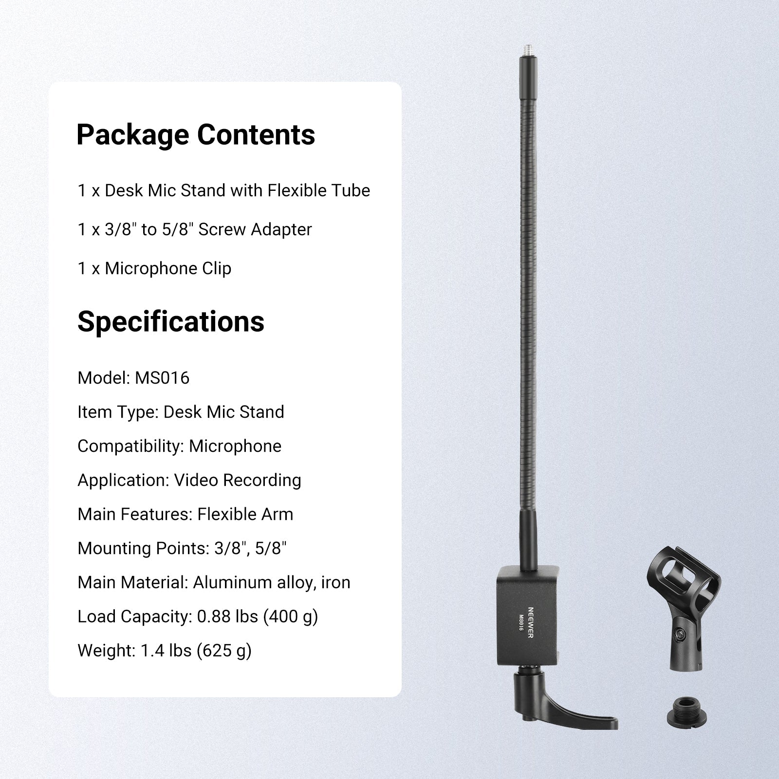 NEEWER MS016 Desk Microphone Stand with Flexible Arm