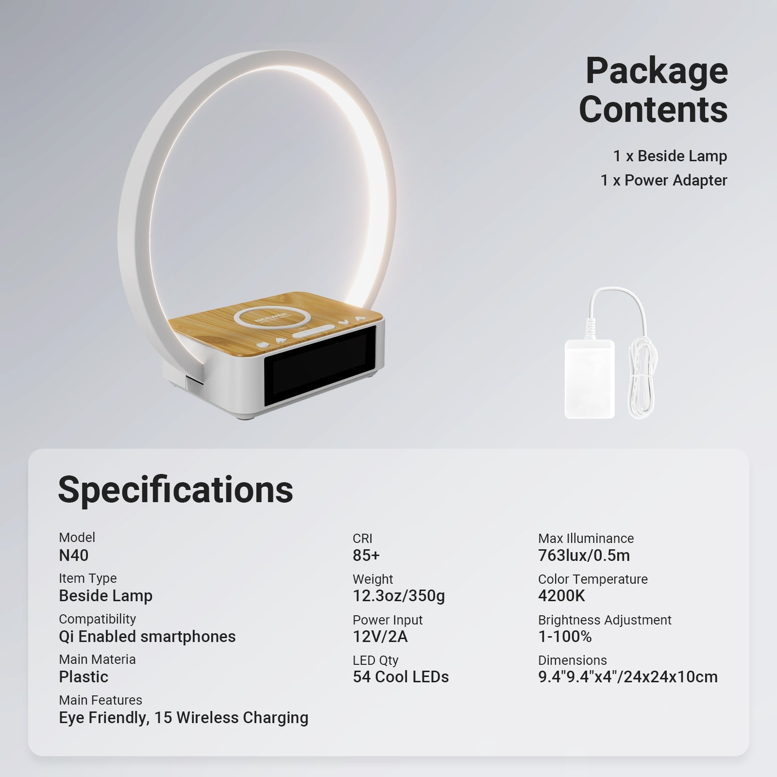 NEEWER ENTRY LEVEL VERSION N40 Bedside Lamp with 15W Wireless Charging