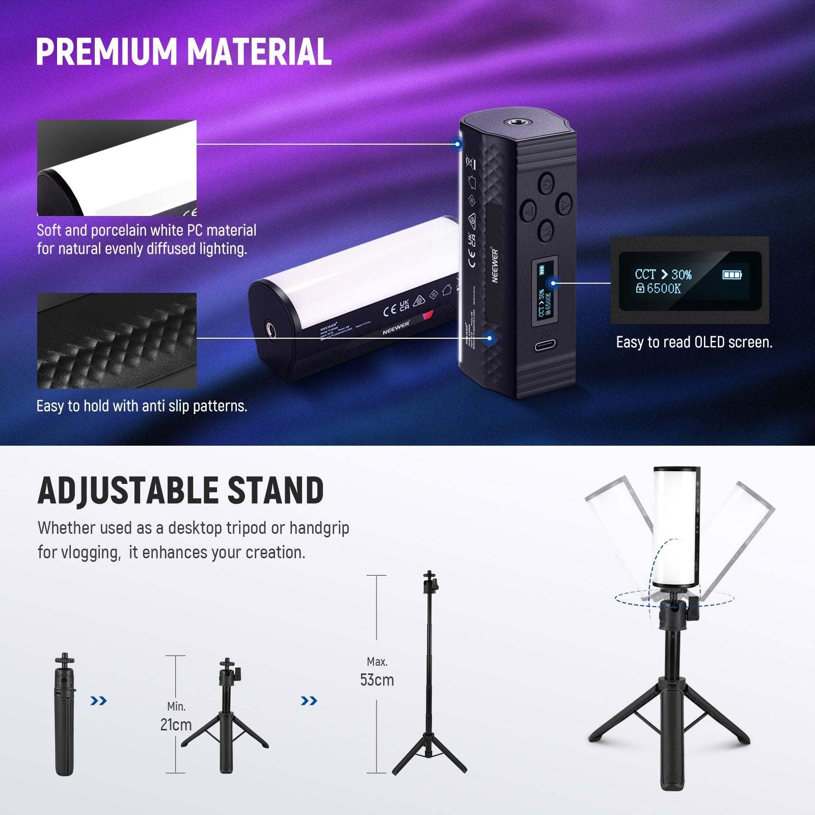 NEEWER BASICS TL96RGB Magnetic Handheld Light Wand with Desk Tripod