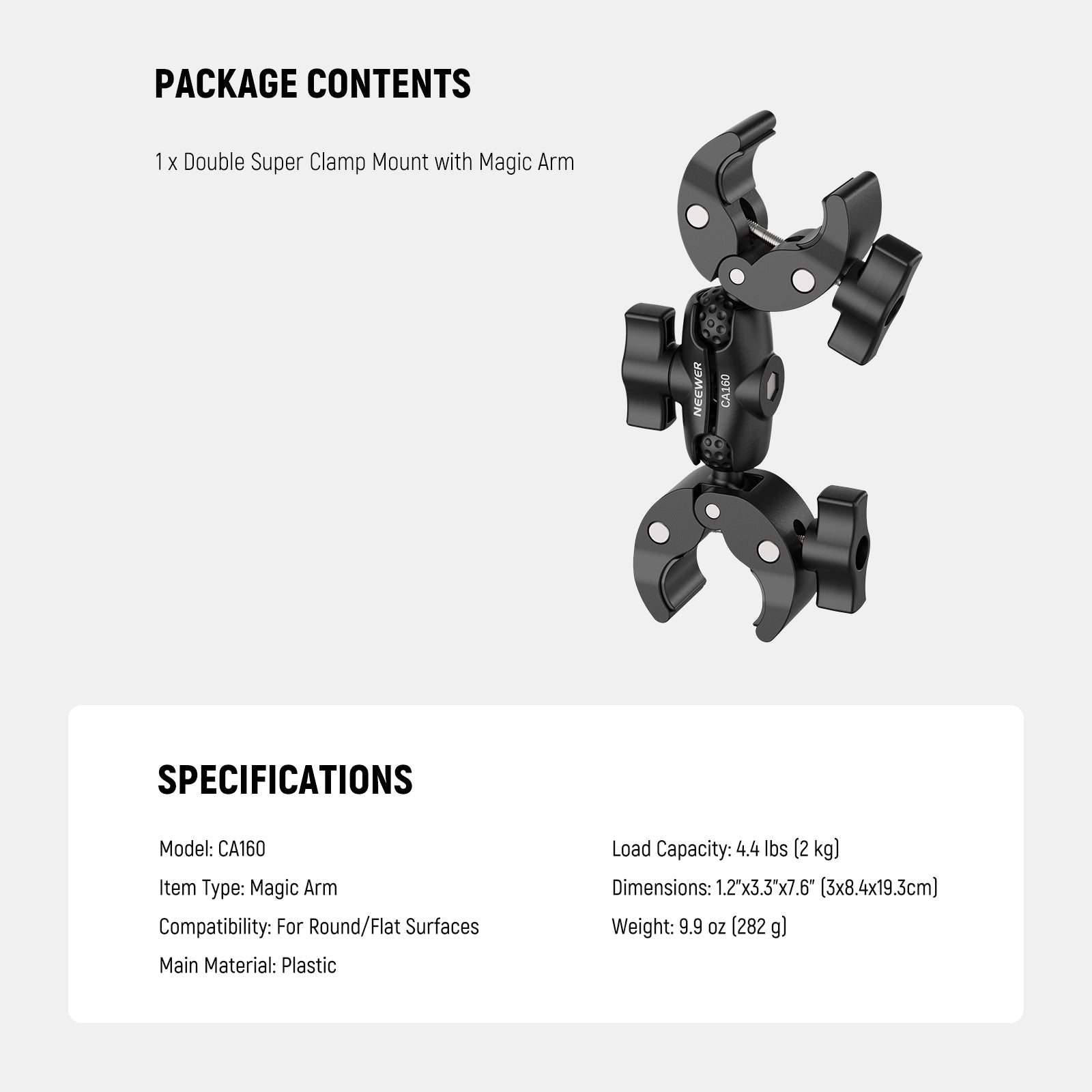 NEEWER CA160 Double Super Clamp Mount with Magic Arm