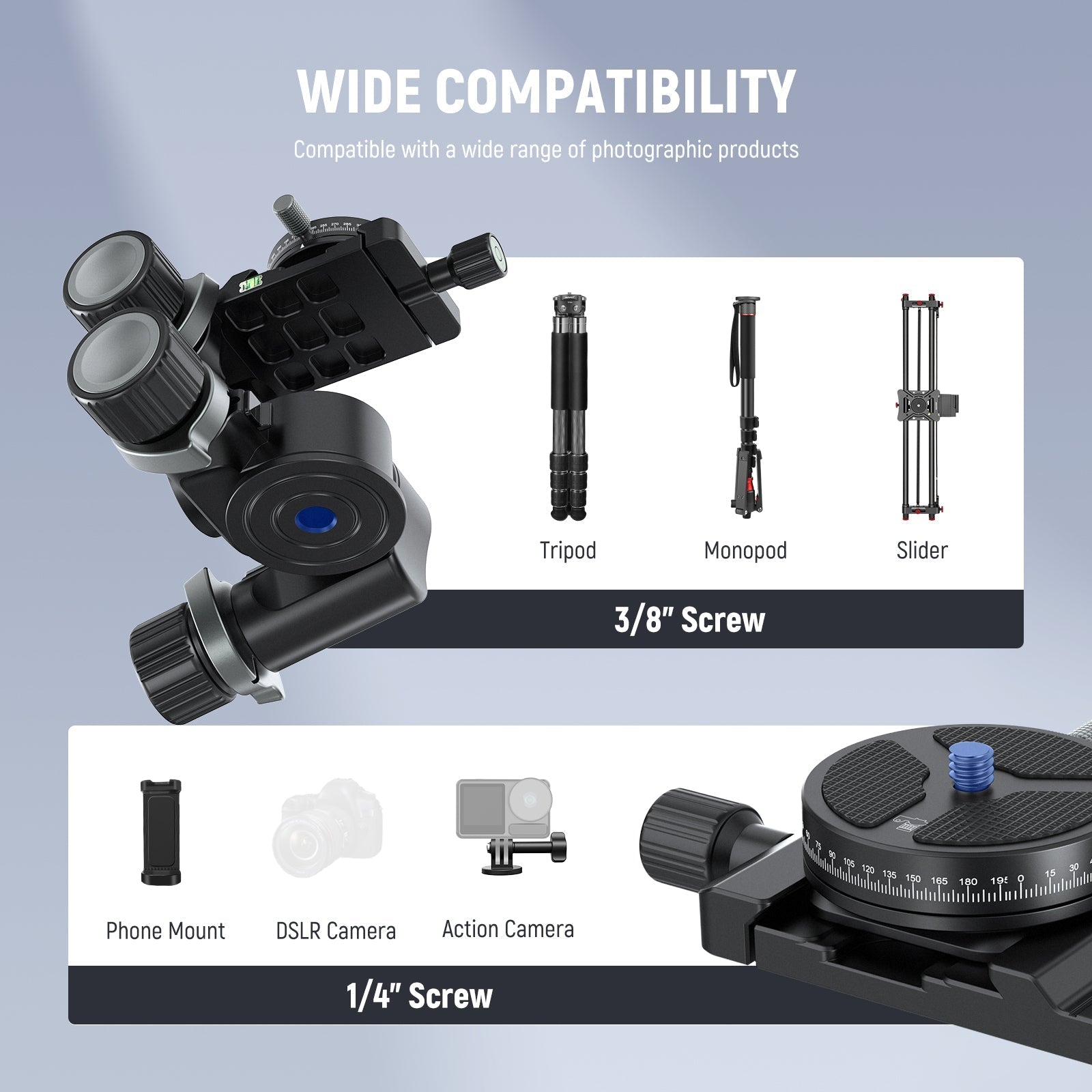 NEEWER TH15/TH16 3-Way Geared Tripod Head