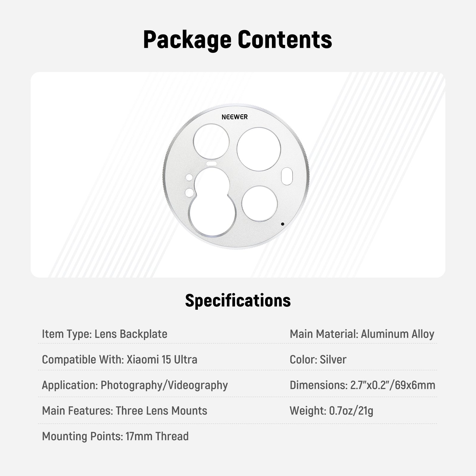 NEEWER PA111 Lens Backplate for Xiaomi 15 Ultra