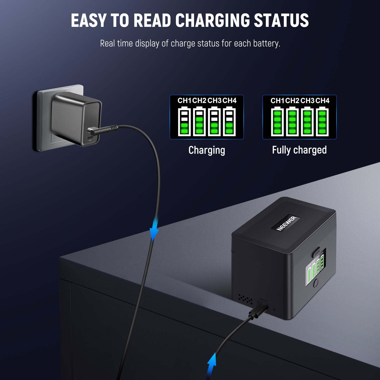 NEEWER NW-ZP4 2 in 1 Four Channel USB Charger for NP-FZ100 & LP-E6