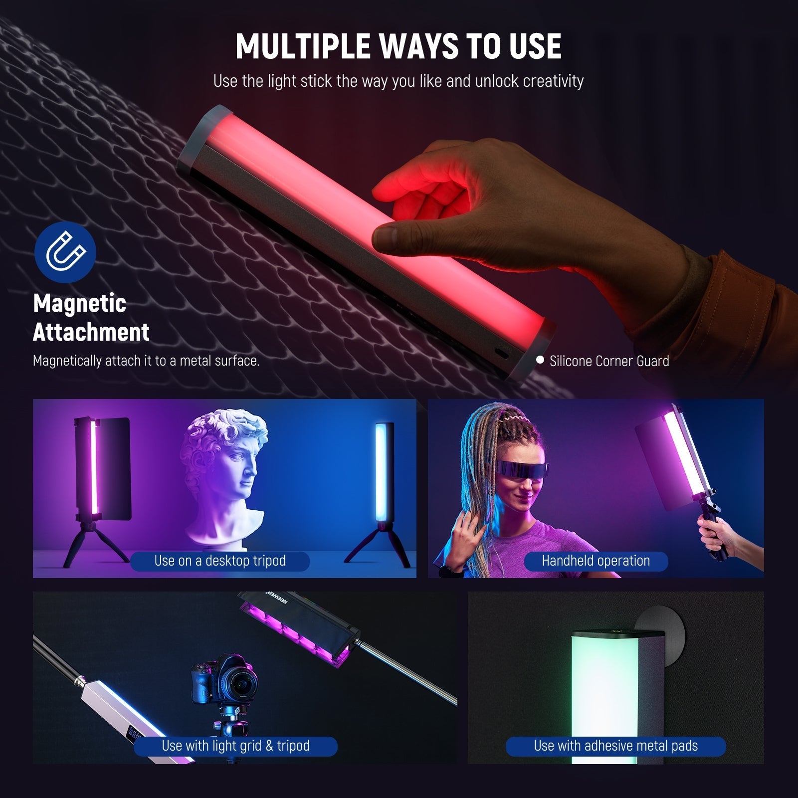 NEEWER RGB1 LED Tube Light Stick with Metal Barndoor Handle
