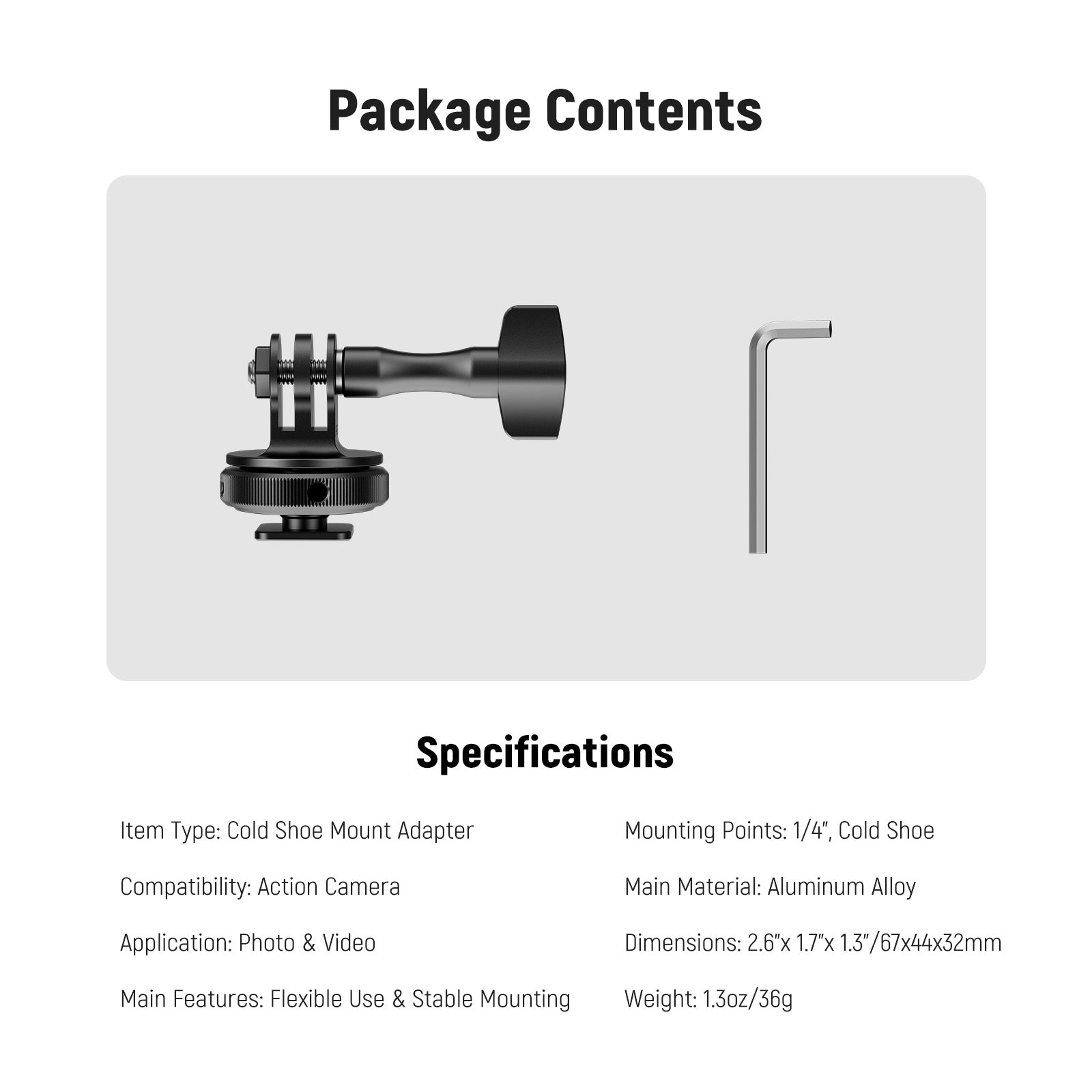 NEEWER GP-63 Cold Shoe Mount Adapter For Action Camera