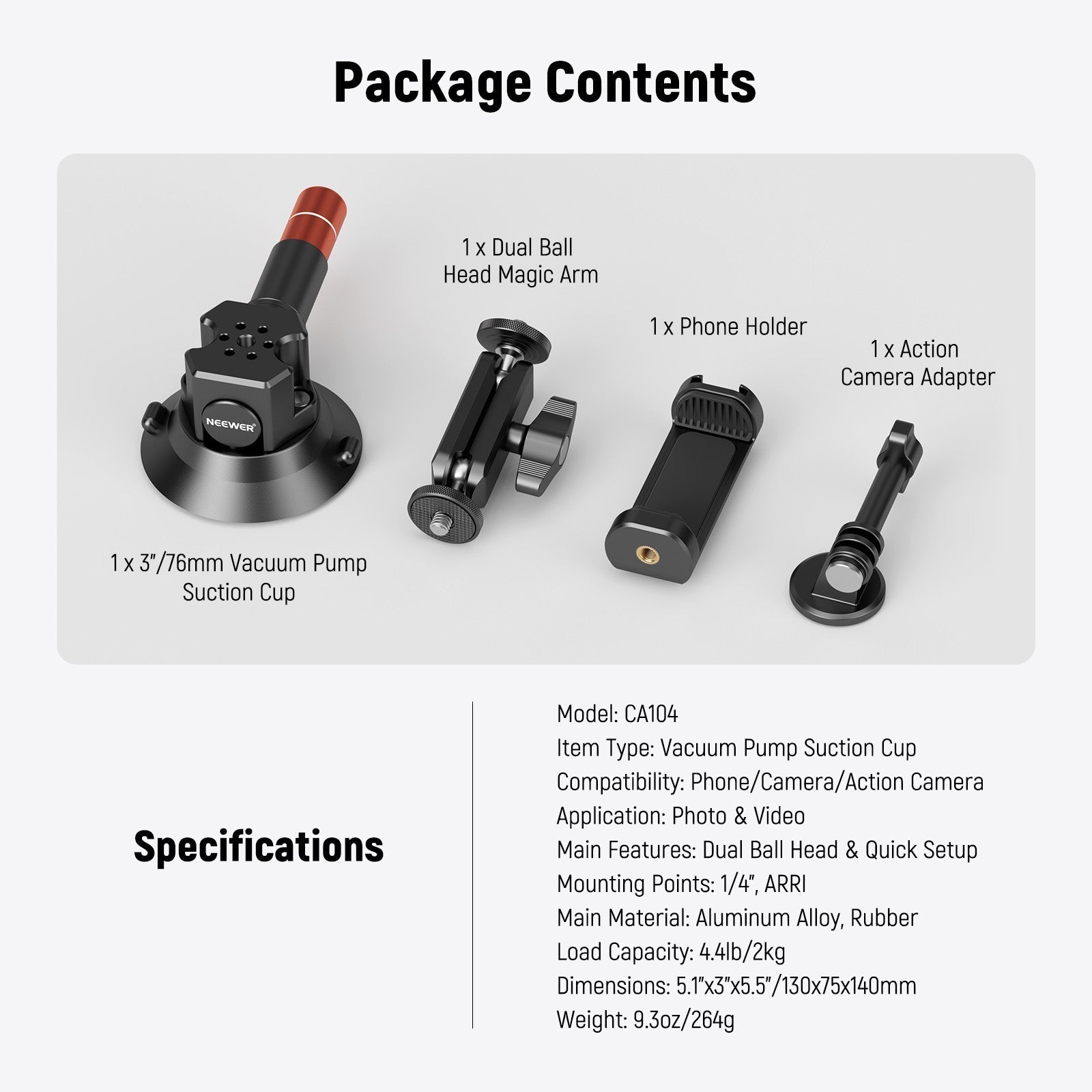NEEWER CA104/CA105 Suction Cup Mount with Arm