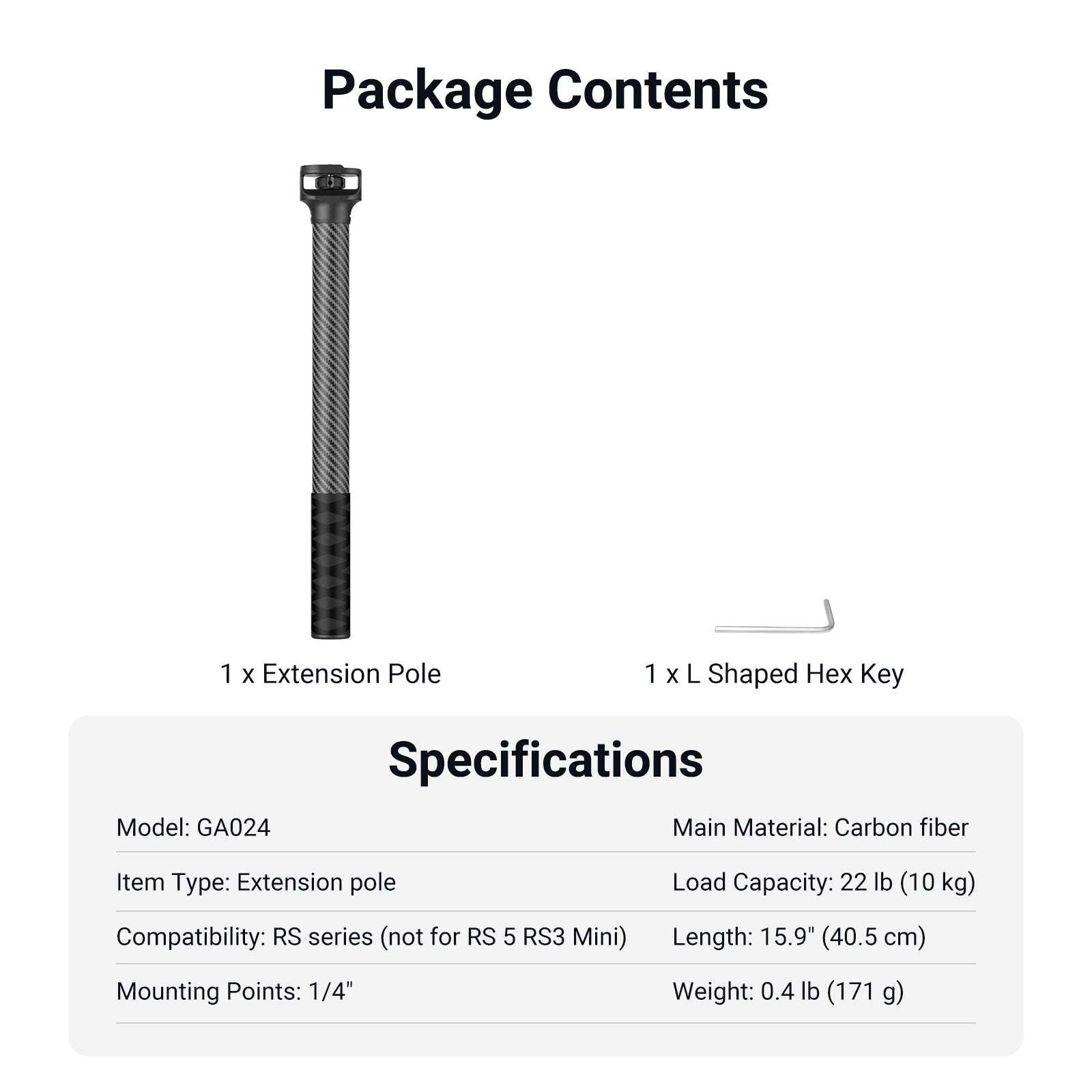 NEEWER GA024 Carbon Fiber Extension Pole for Ronin Series