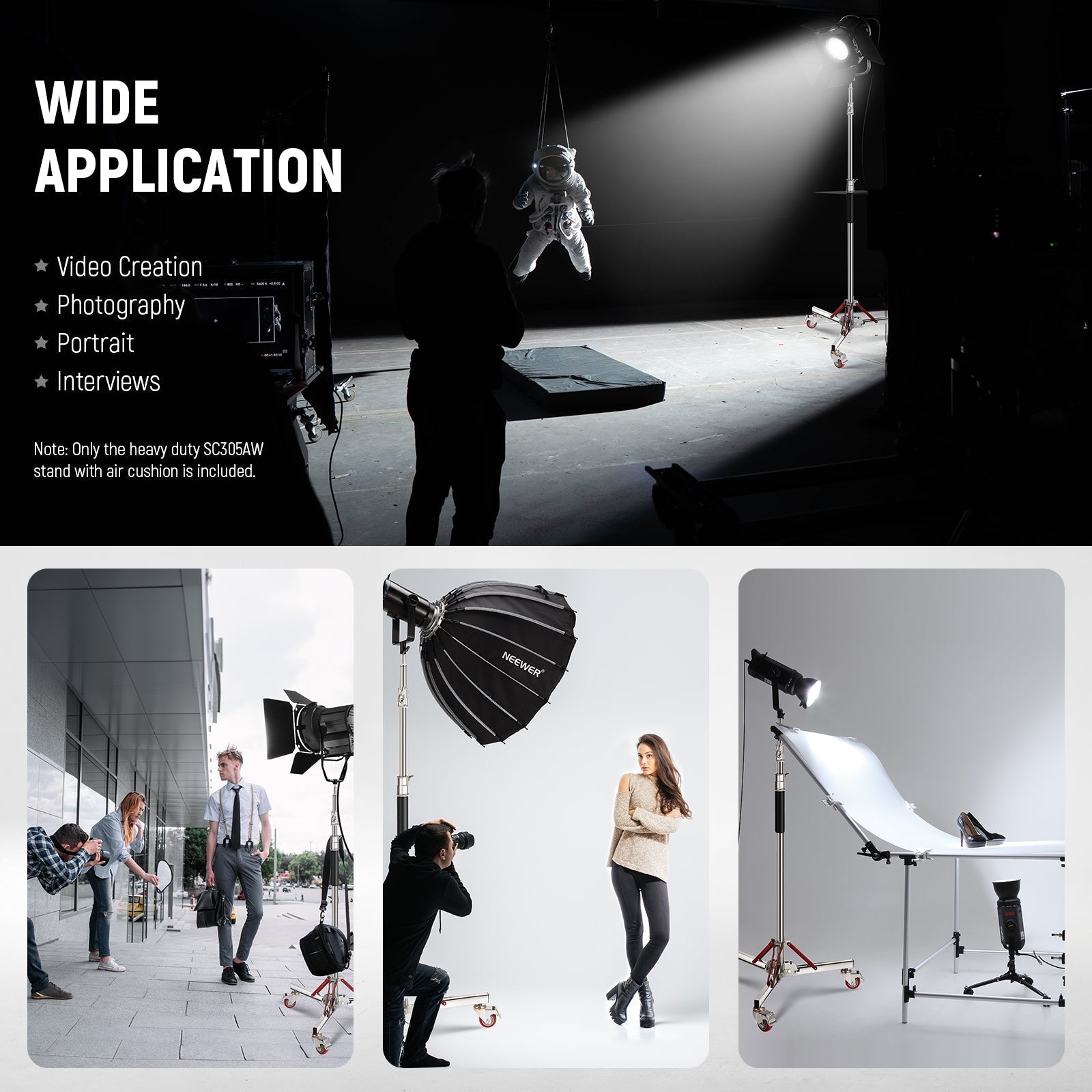 NEEWER SC305AW 305cm Heavy Duty Air Cushioned Light Stand with Casters