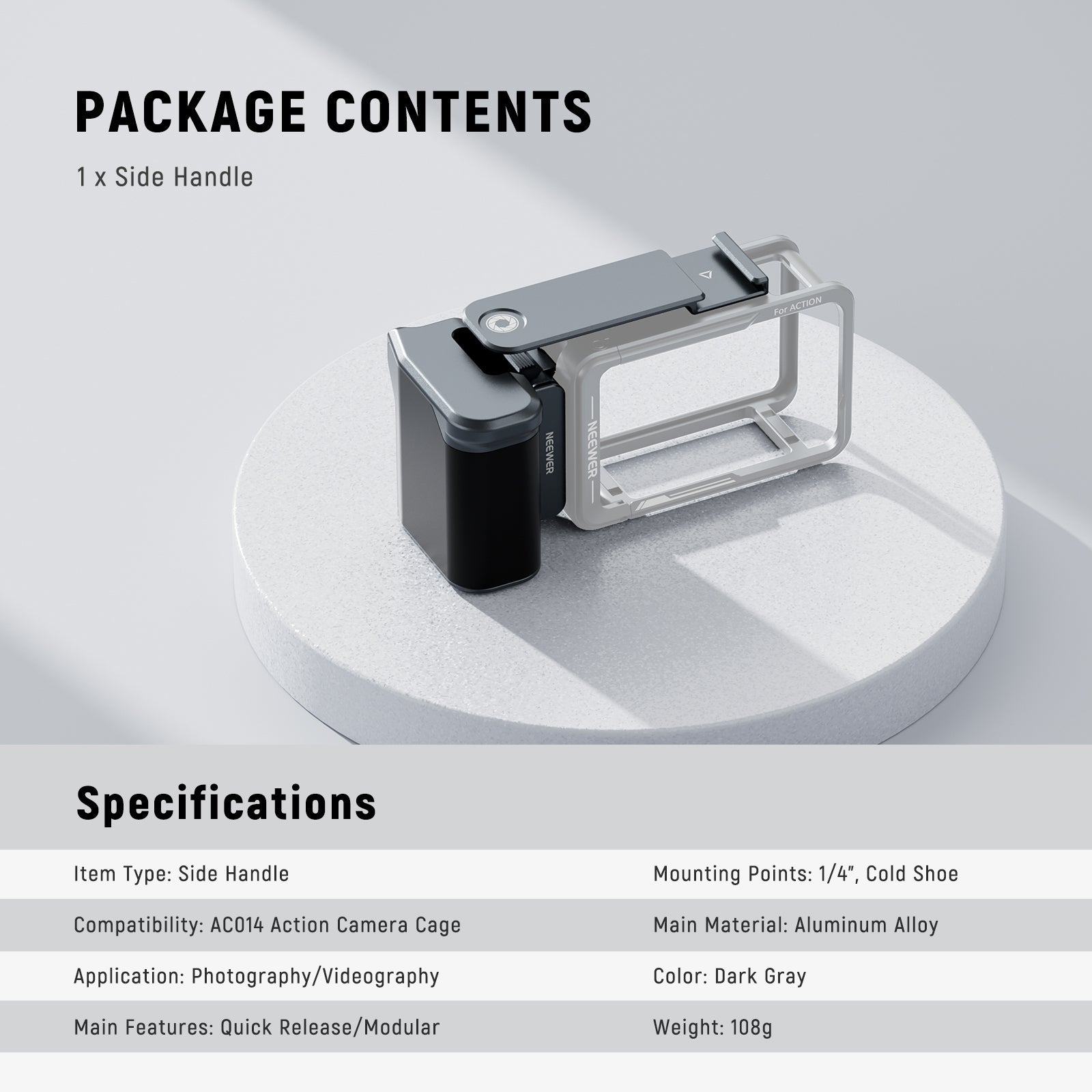 NEEWER AC034 Side Handle for AC014 DJI Osmo Action 5 Pro/4/3 Cage