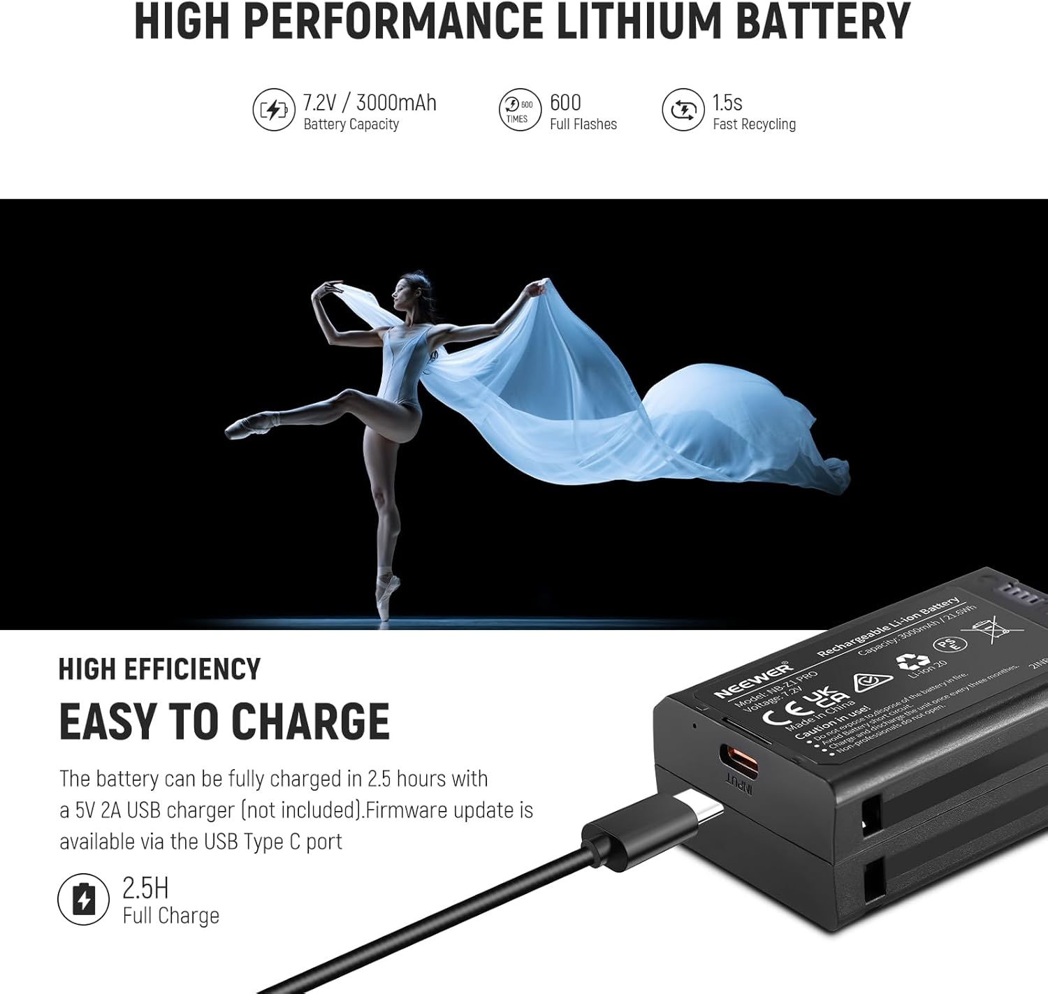 NEEWER Z2 3000mAh Battery TTL Round Head Flash Speedlite