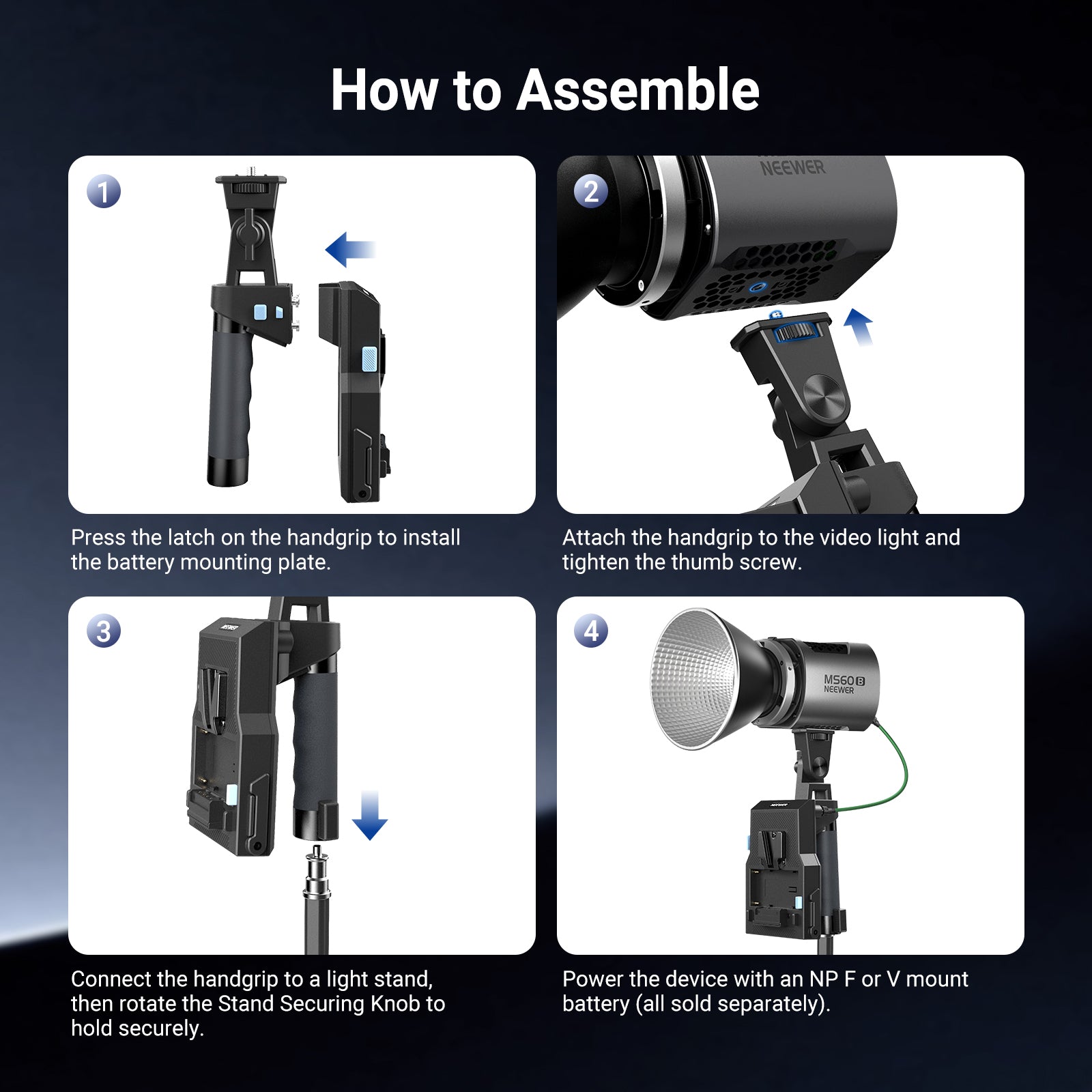 NEEWER PS011E 2 in 1 V Mount & NP-F Battery Handgrip for MS HS Series