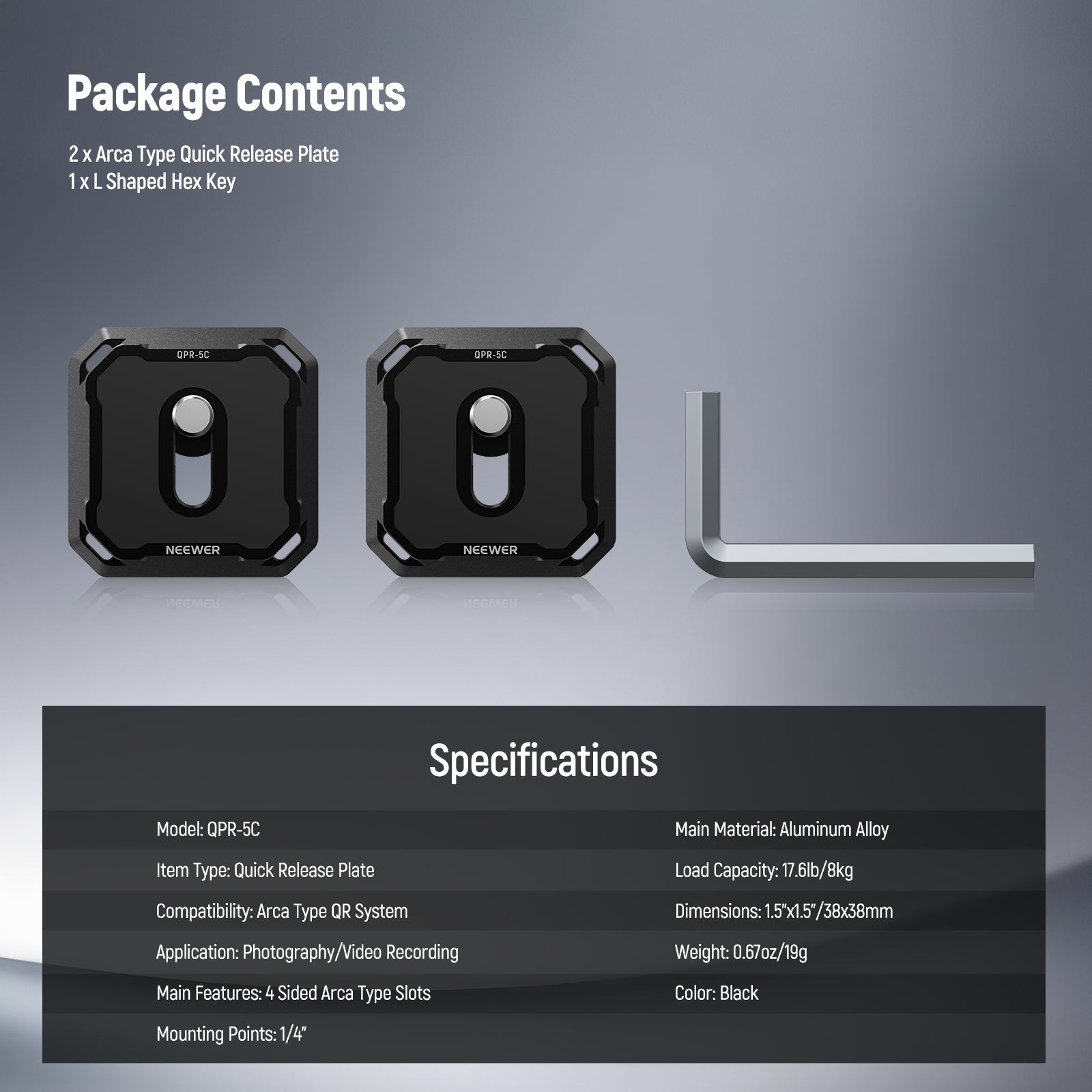 NEEWER QPR-5C 2 Pack 38mm Anti Off Arca Type Quick Release Plate